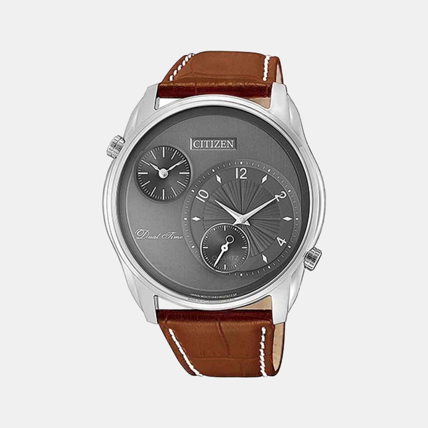 Citizen Dual Time Men Quartz Grey Dial Chronograph Leather Watch AO3030-16H