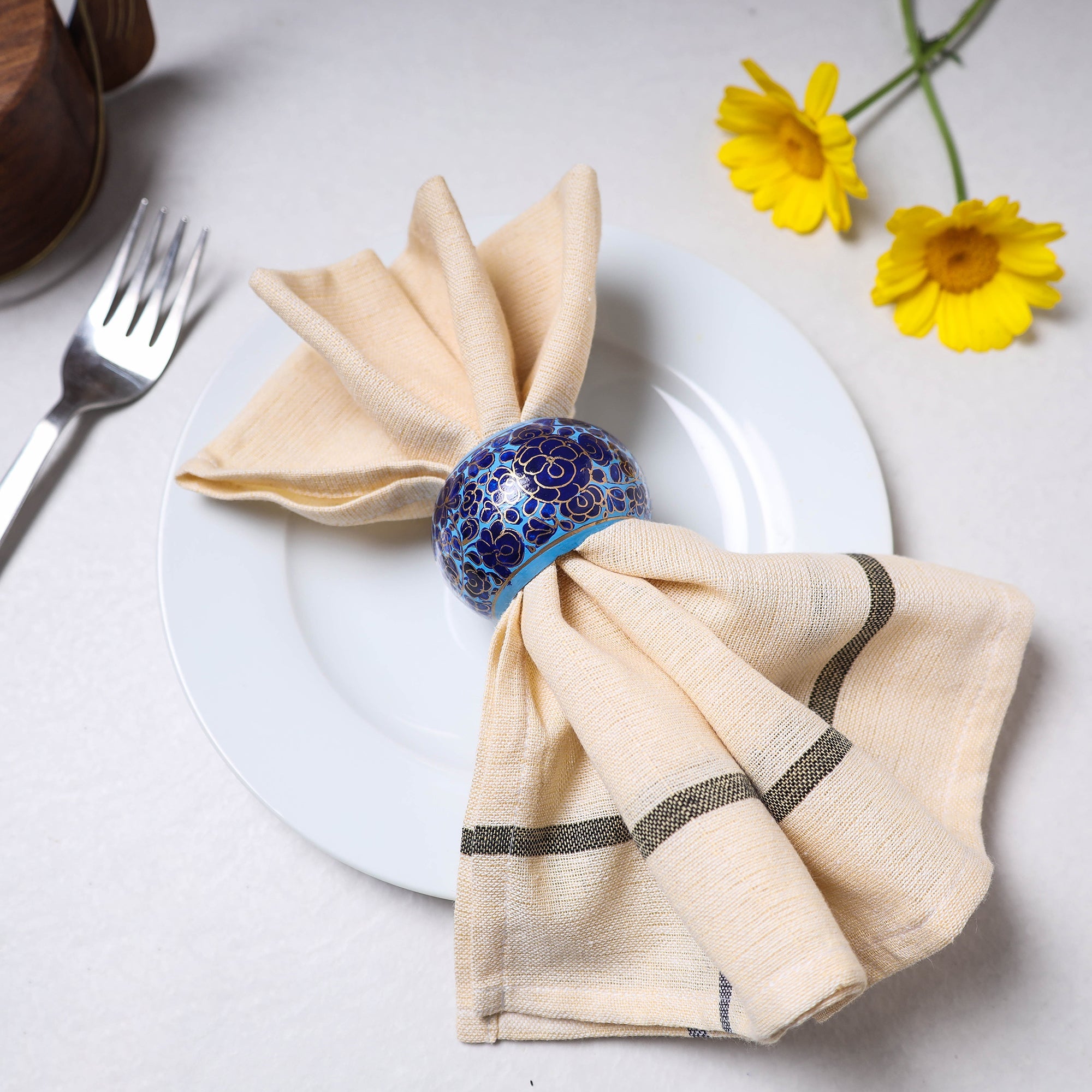 CRAFTVERA Blue - Floral Handpainted Wooden Napkin Holder