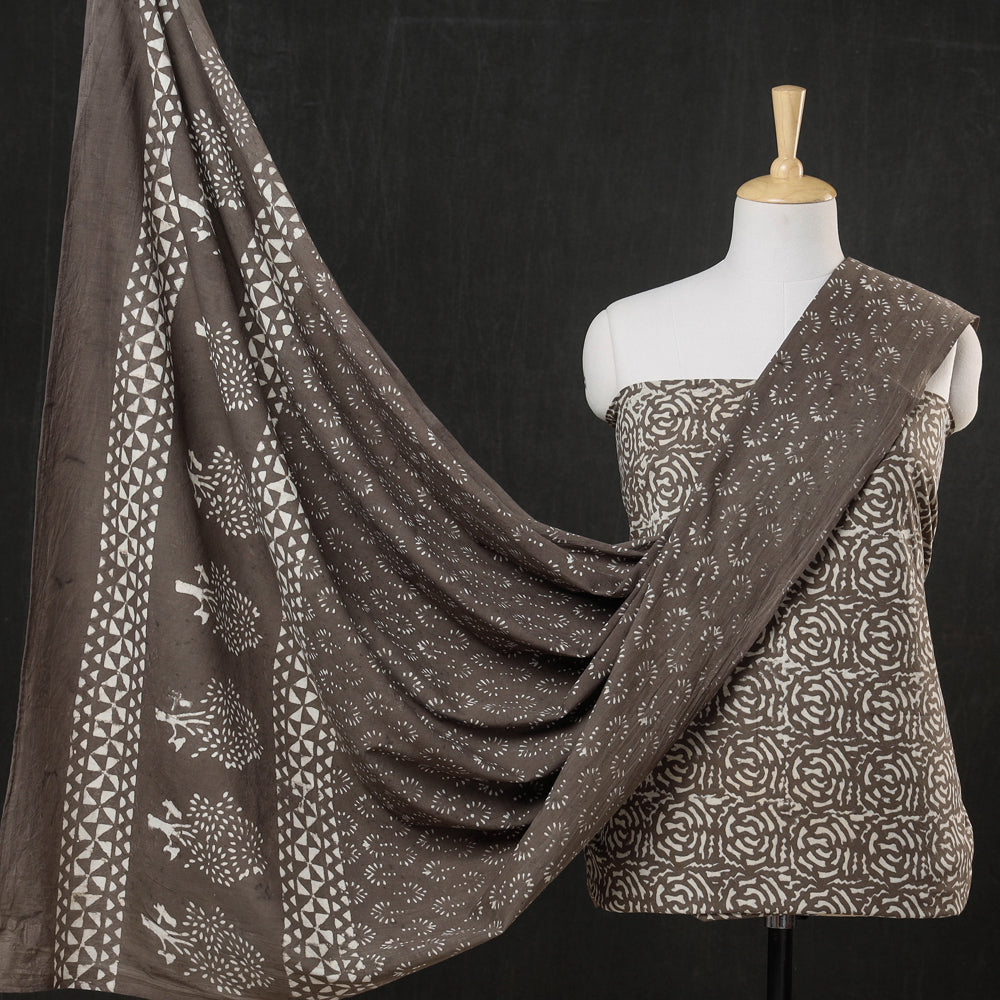 HAVELI CHRONICLES Brown - 3pc Cotton Block Printed Pipad Dress Material Set