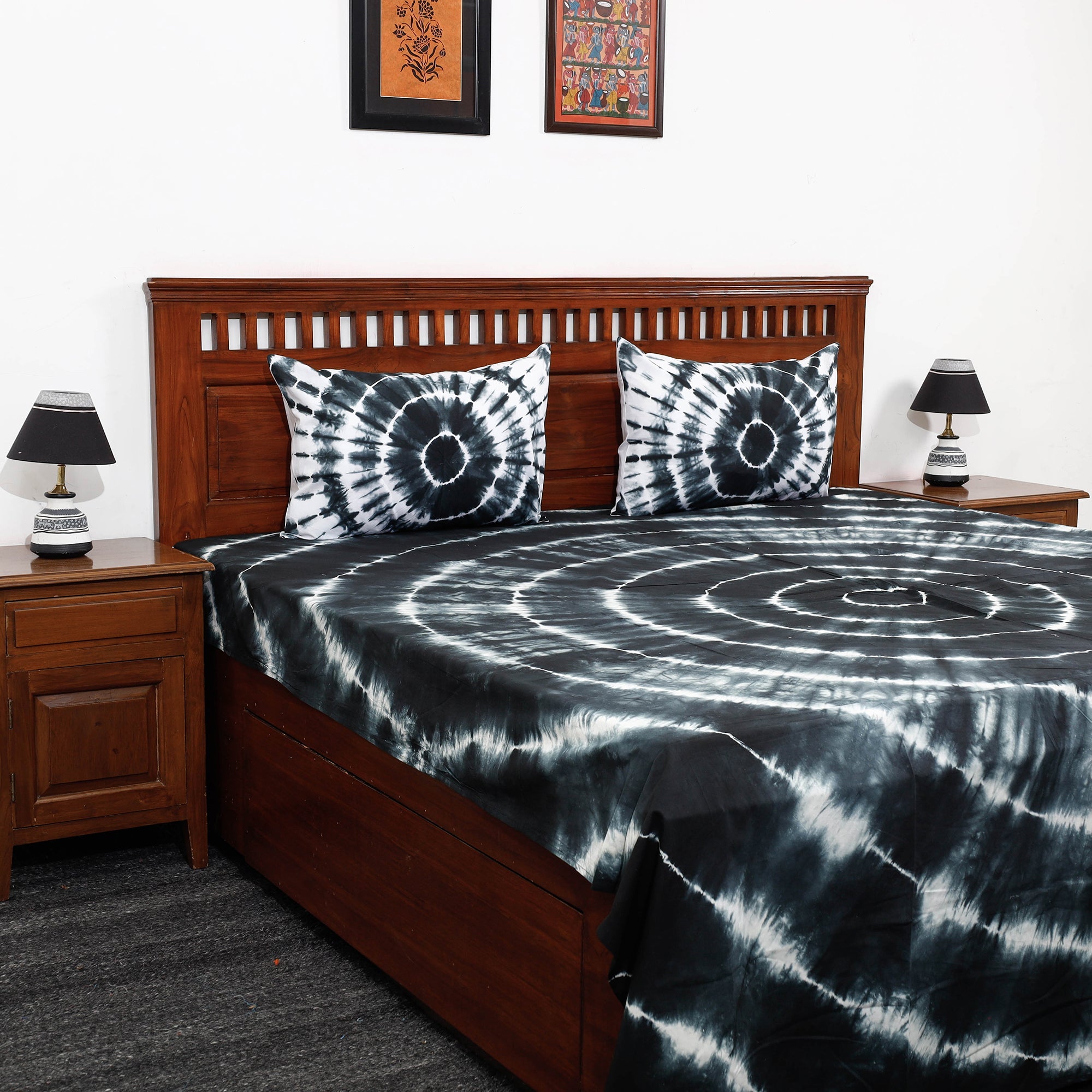 Tie dye cotton – HAVELI CHRONICLES Black - Tie & Dye Cotton Double Shibori Bed Sheet Set