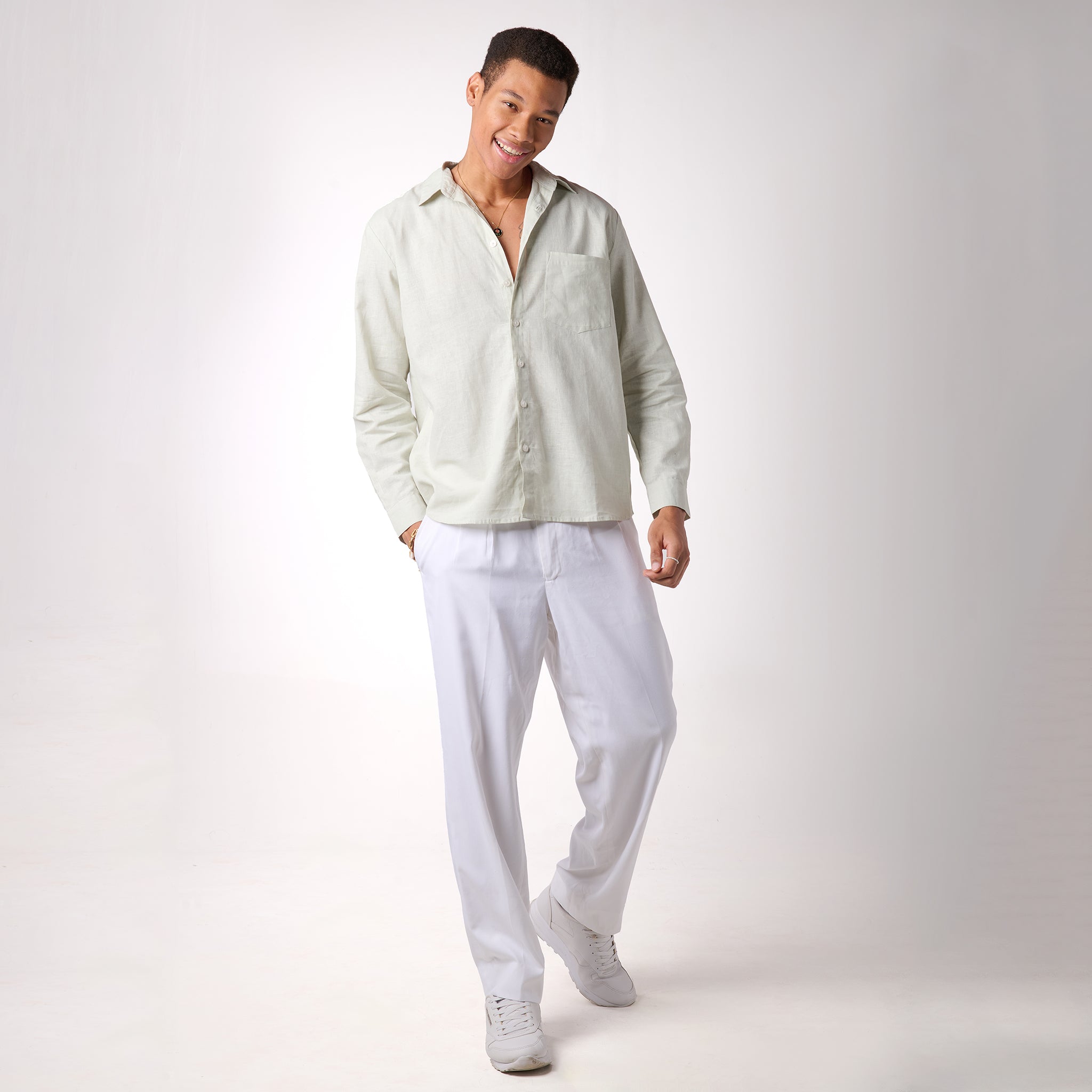 IZF Green relaxed fit full sleeve linen shirt