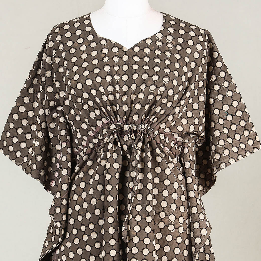 ITOKRI CASUALS Brown - Akola Block Printed Cotton Kaftan with Tie-Up Waist (Medium) - view 2