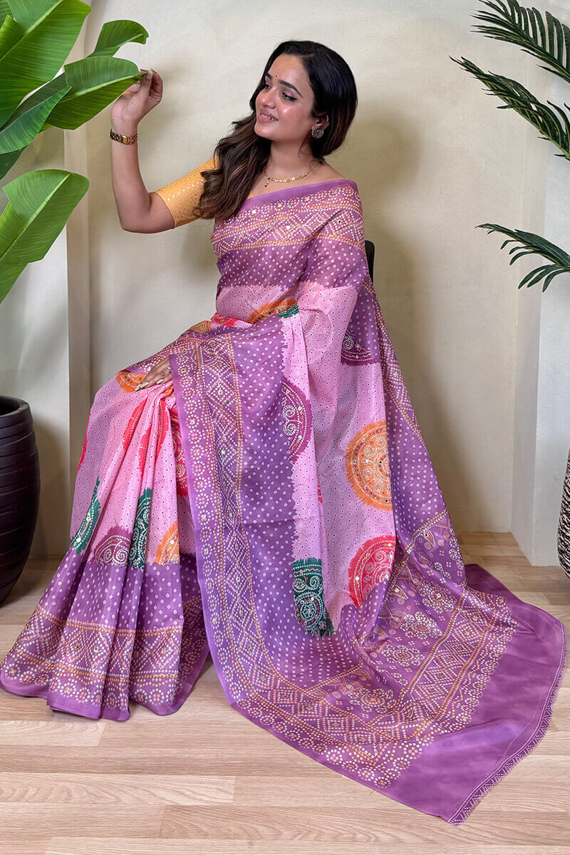 Tasrika Grandiose Lavender Digital Printed Tissue Silk Saree With Chatoyant Blouse Piece - view 5