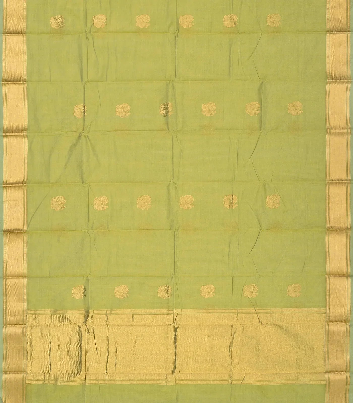 RmKV Cardamom Green Handloom Kanchi Cotton Saree With Annam Buttas - view 2