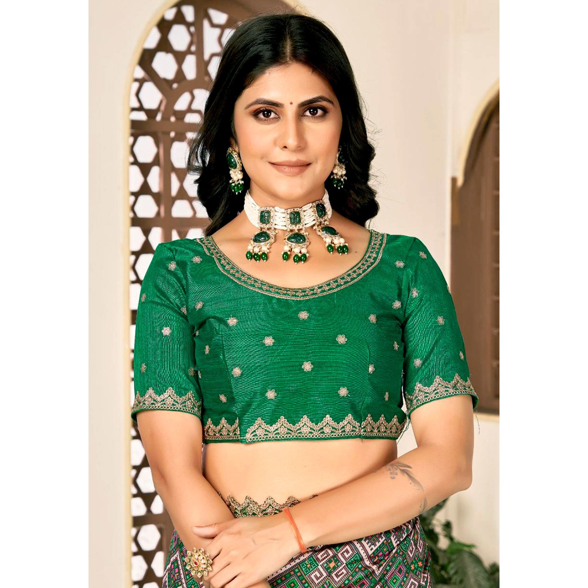 BlackTree green-printed-patola-tussar-silk-sare - view 7