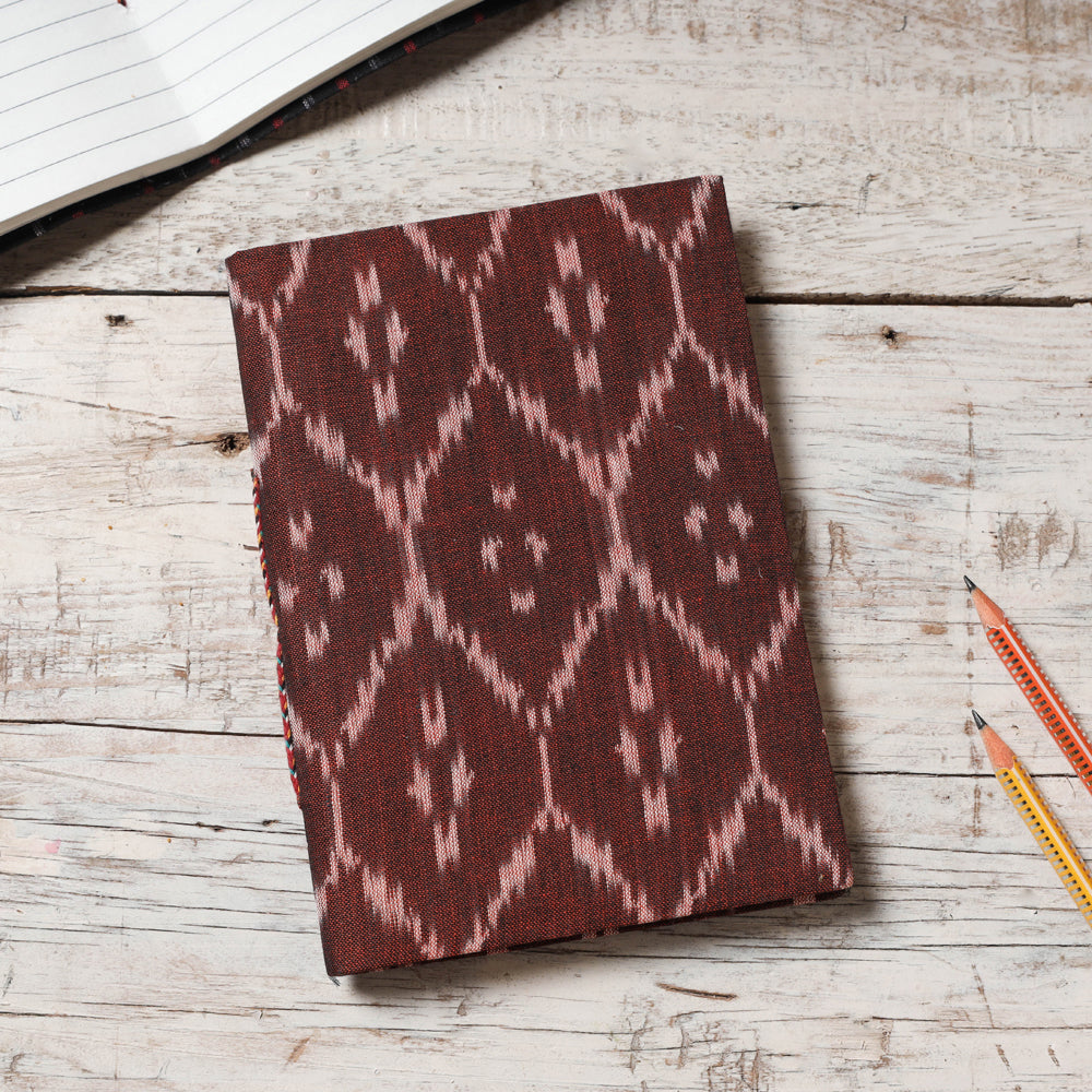 CHUTNEY CRAFT STUDIO Brown - Ikat Fabric Cover Handmade Paper Notebook (7 x 5 in)