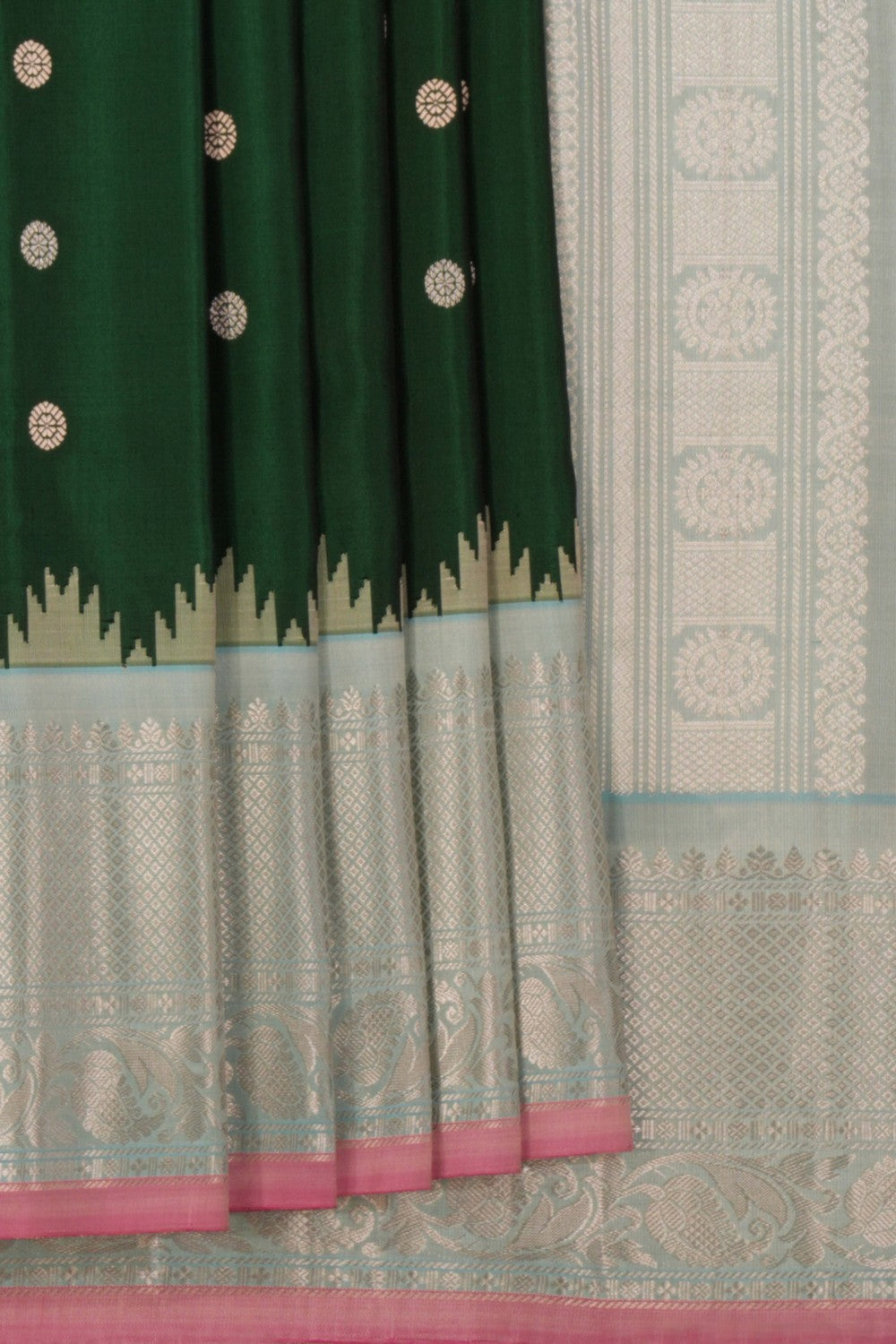 Kalanjali Gadwal Silk Gorgeous Leaf Green Saree