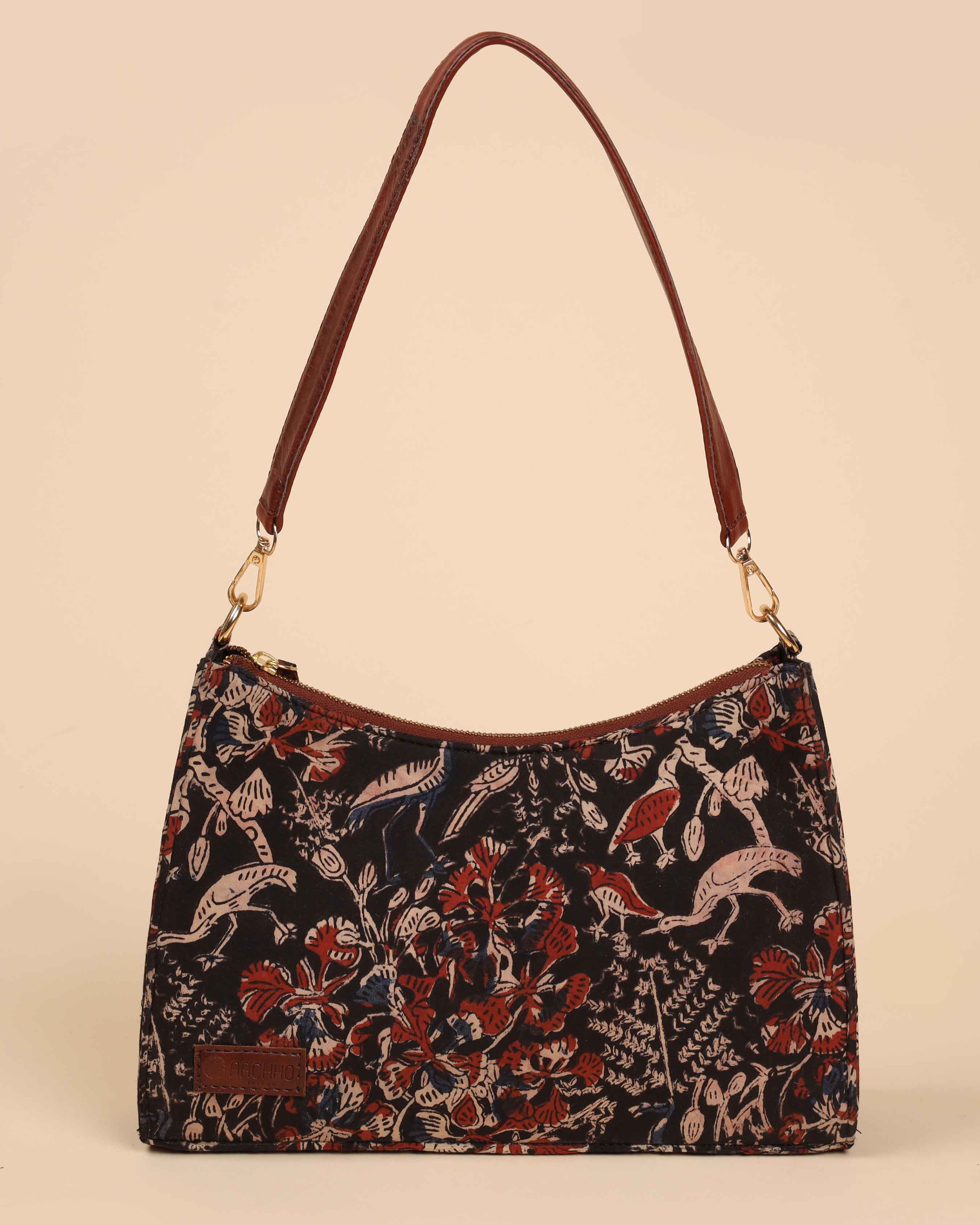 Aachho Charcoal Chic Handblock Baguette Bag