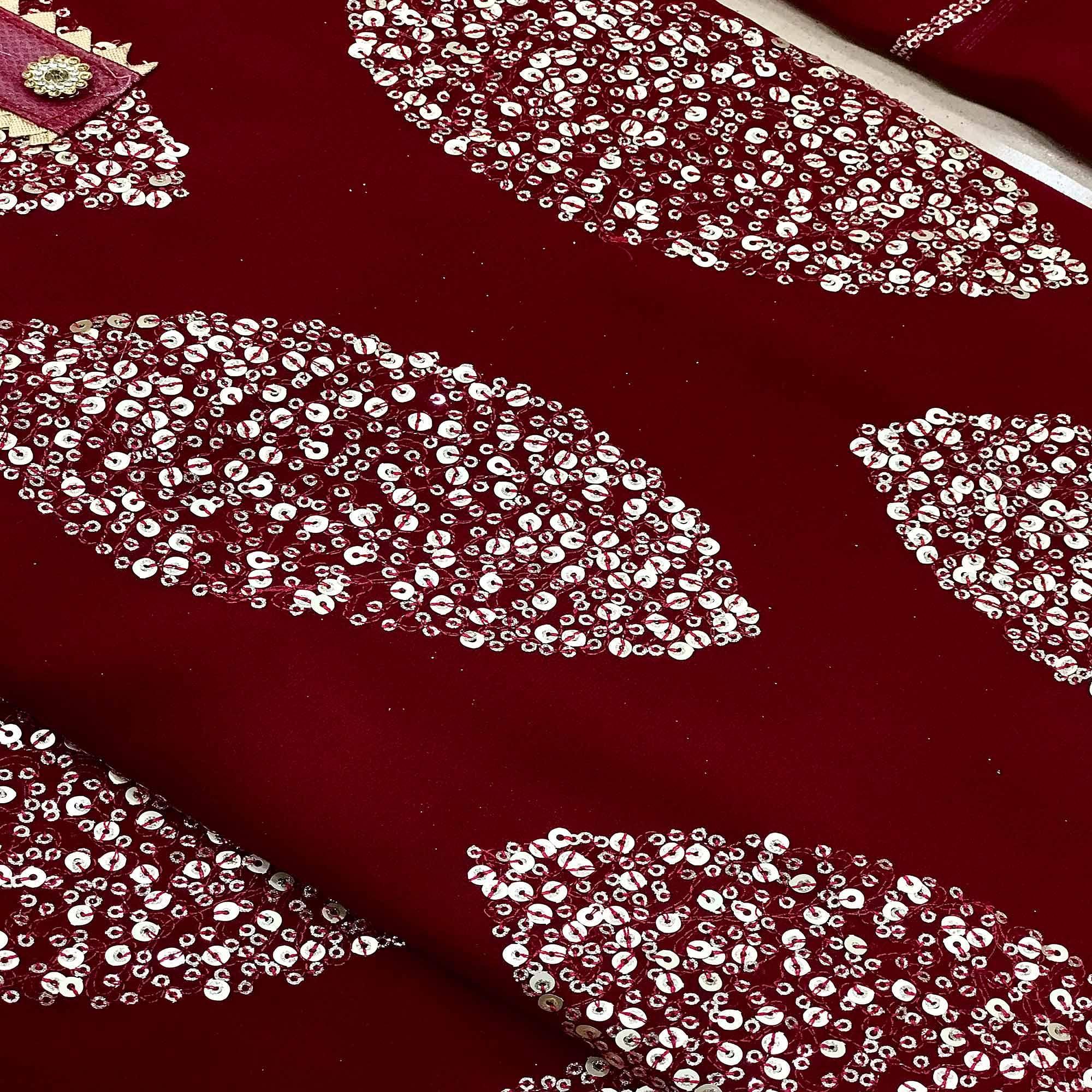 Peachmode Maroon Sequins Embroidered Georgette Dress Material - view 6