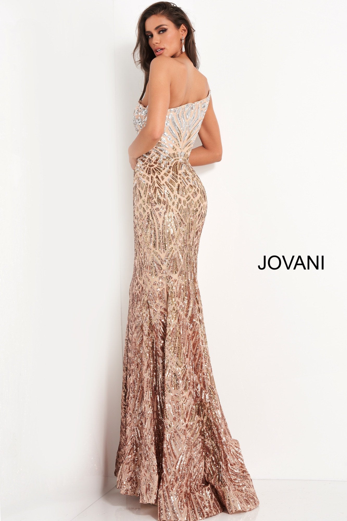 Sequin Fitted One Shoulder Gown by Jovani 06469 - view 2