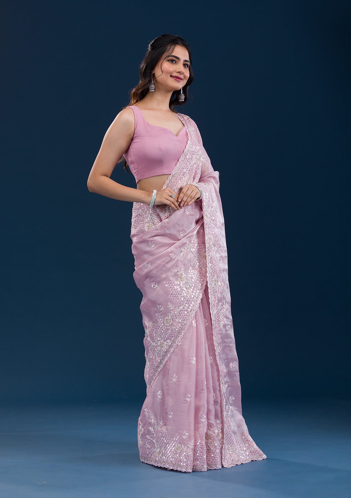 Koskii Onion Pink Sequins Tissue Saree – Women's - view 4