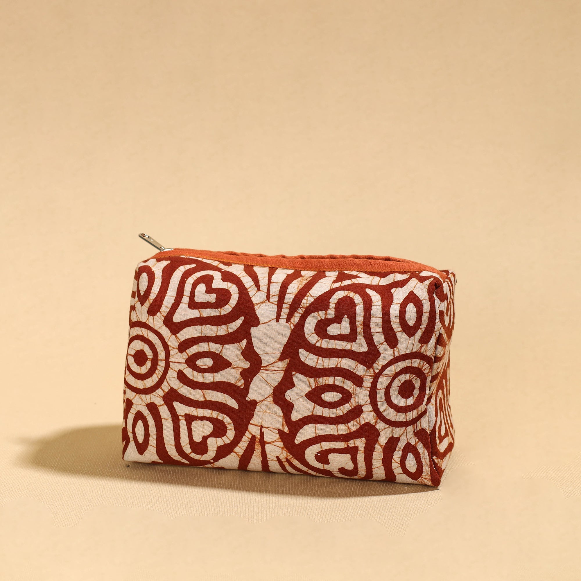 NOORI BAZAR Brown - Hand Batik Printed Cotton Toiletry Pouch 04