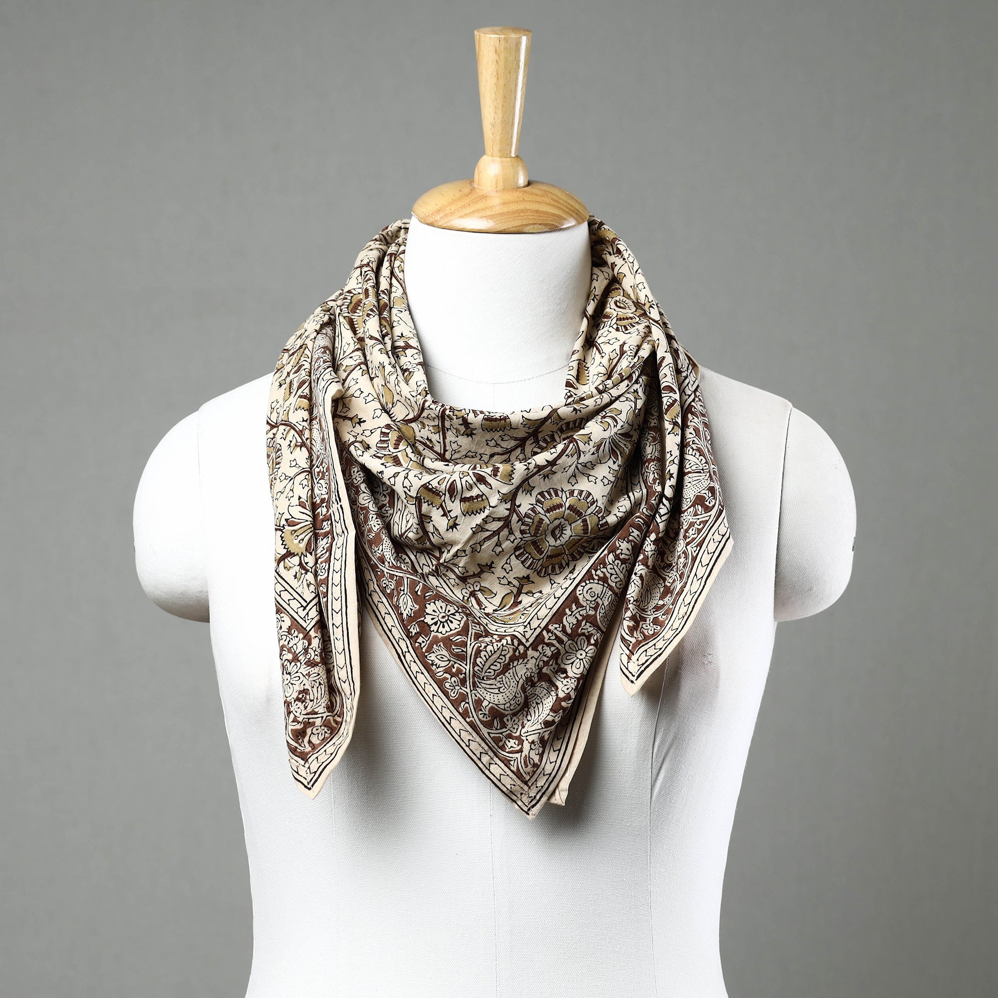 PITCHUKA SRINIVAS KALAMKARI PEDANA Beige - Pedana Kalamkari Block Printed Natural Dyed Cotton Scarf 82