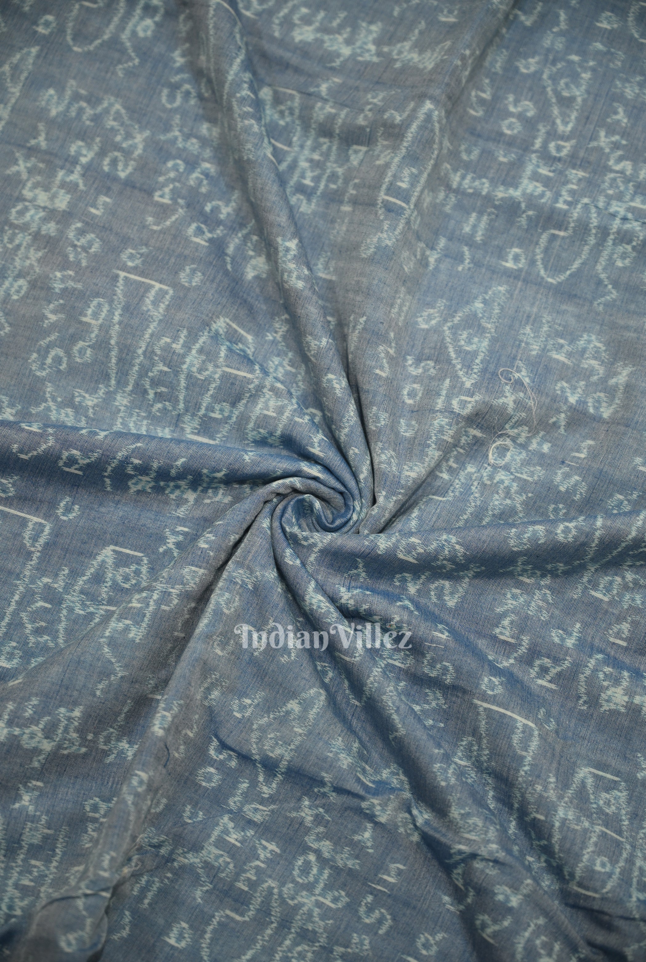 IndianVillèz Light Blue Dual Tone Mathematics Theme Sambalpuri Odisha Ikat Cotton Fabric