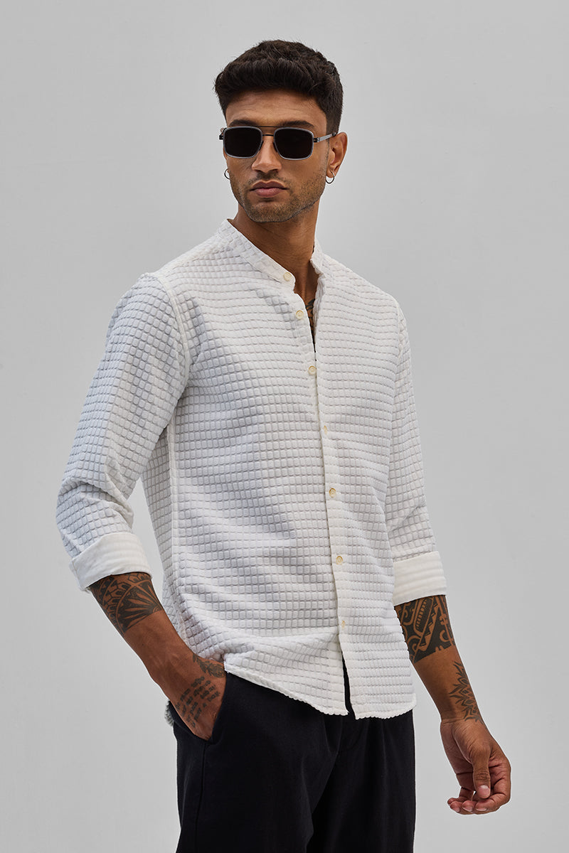 SNITCH White Textured Mandarin Shirt