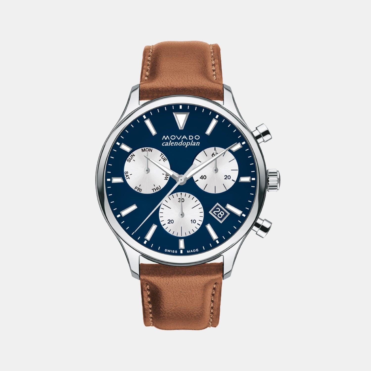 Movado Heritage Men Quartz Blue Dial Chronograph Leather Watch 3650161