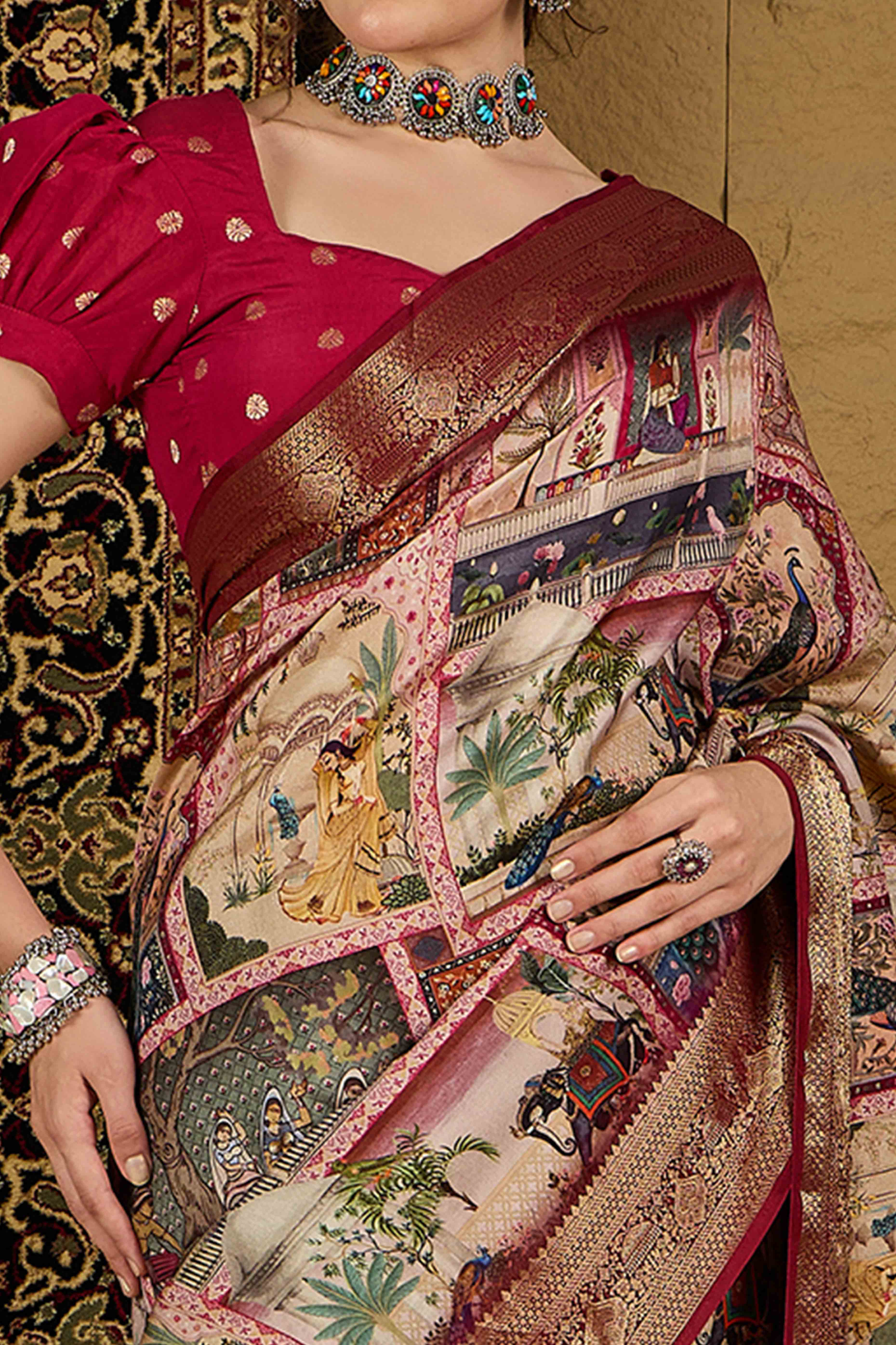 Peachmode Multicolor Abstract Print Printed Viscose Saree - view 2