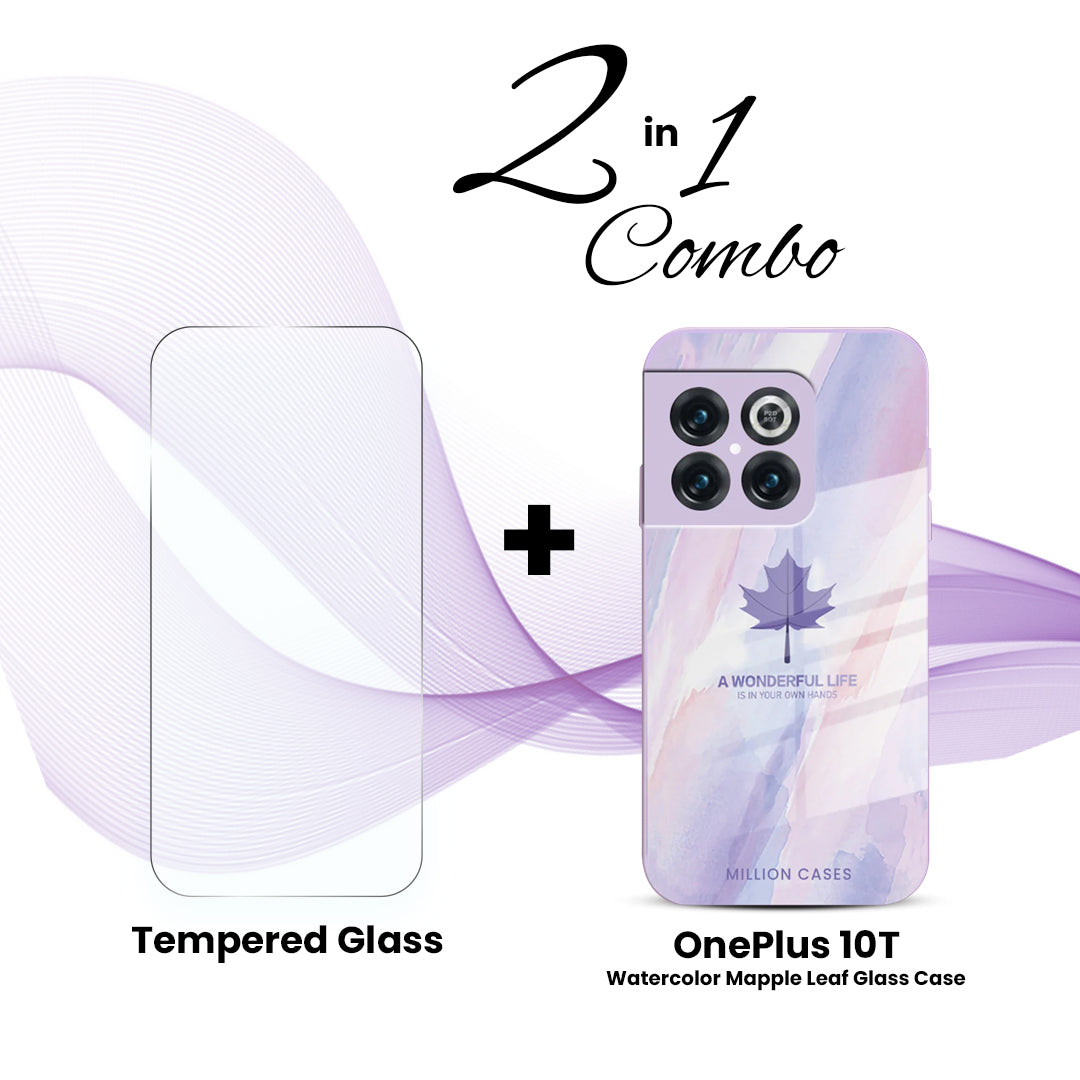 OnePlus (2 in 1 Combo) - Watercolor Mapple Leaf Glass Case + Tempered Glass - view 3
