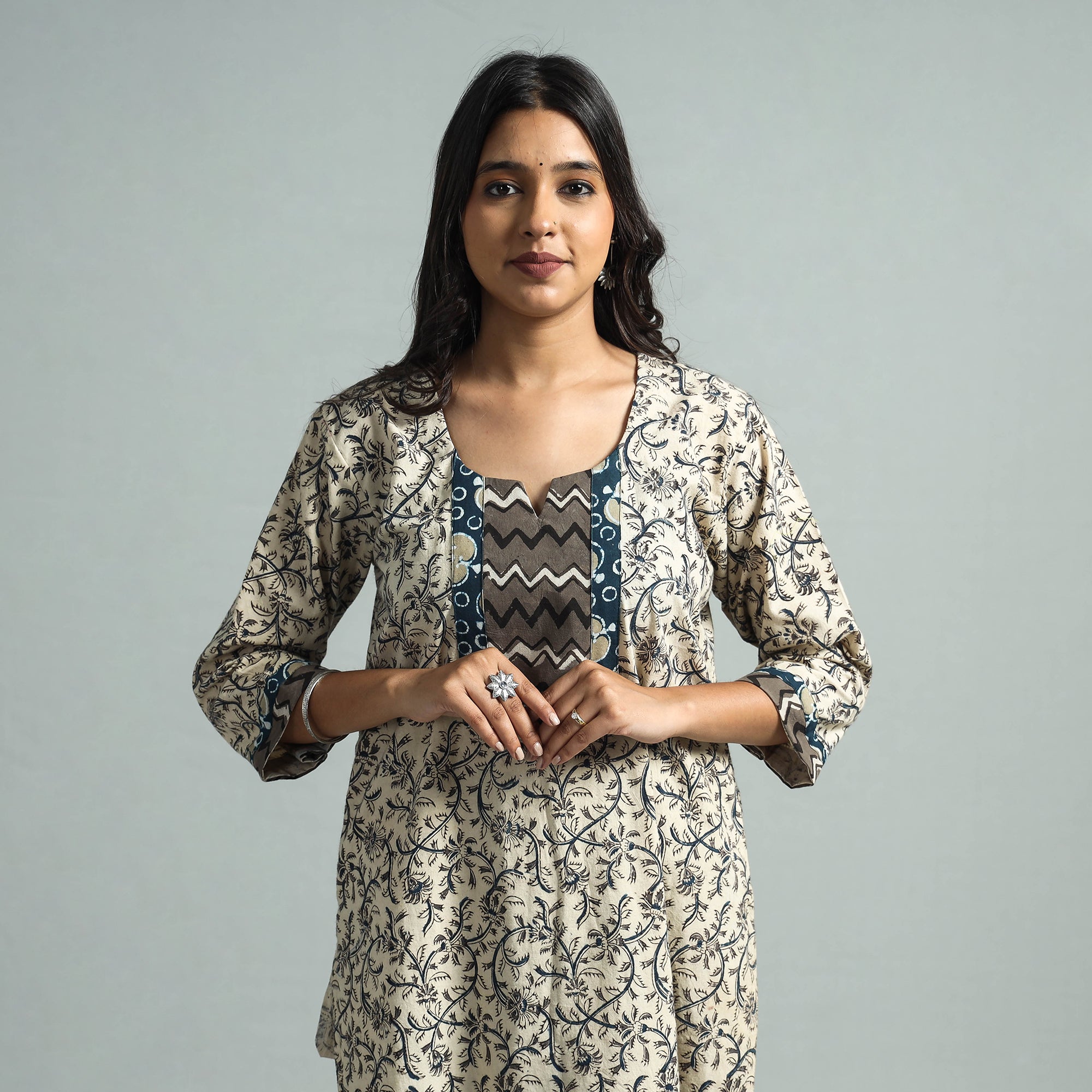 ITOKRI CASUALS Beige - Pedana Kalamkari Block Printed Cotton Kurta with Palazzo Set