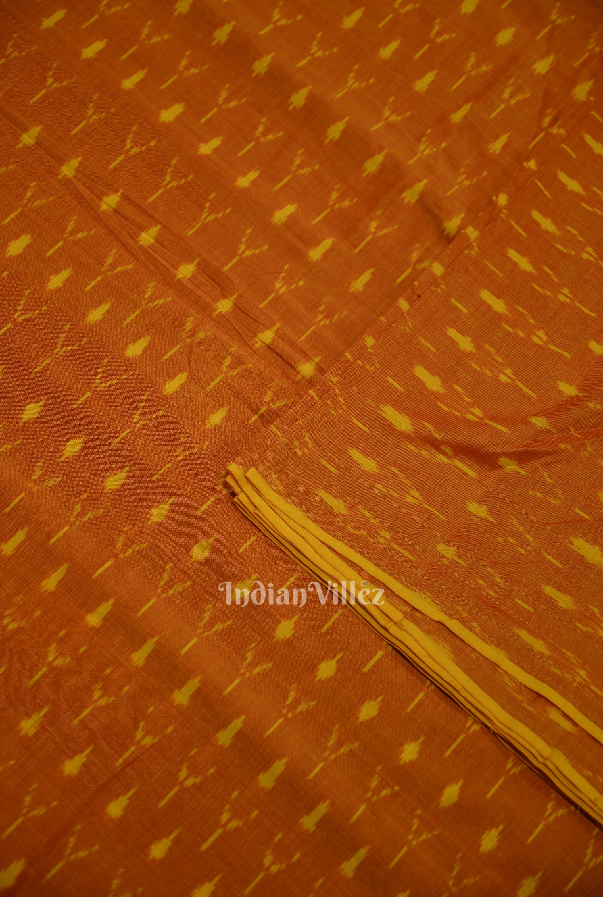 IndianVillèz Orange Pochampally Ikat Cotton Fabric - view 2