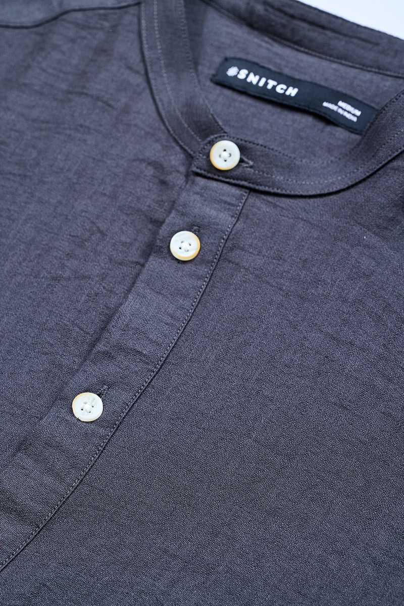 SNITCH Charcoal Grey Textured Slim Fit Kurta - view 2