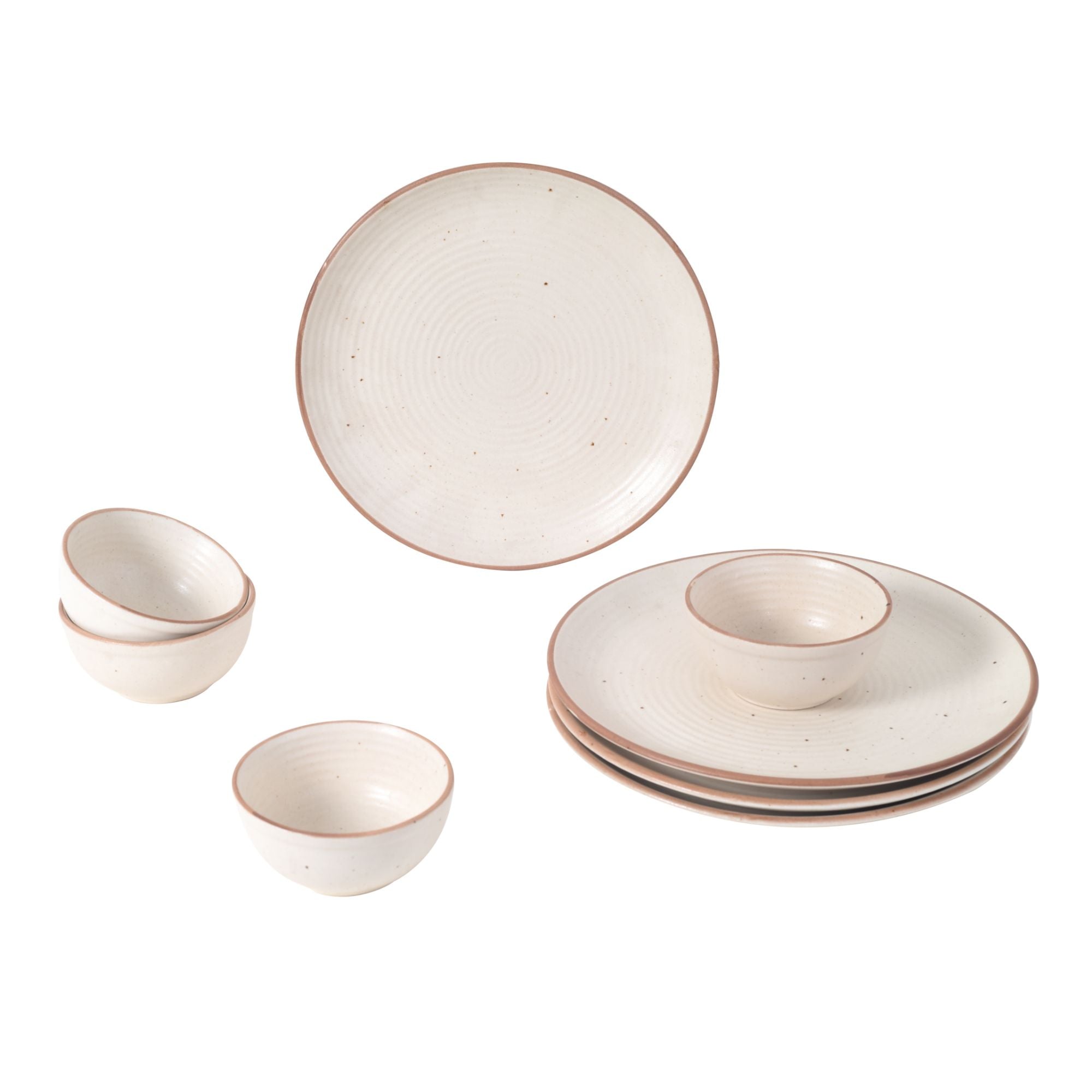 ART CREATIONS BY SUMAN SONTHALIA Elysian White Dinner Plates (Set of 4) Plates and 4 Veg Bowls (p-10x10x1, b-4.2x4.2x2 - view 2