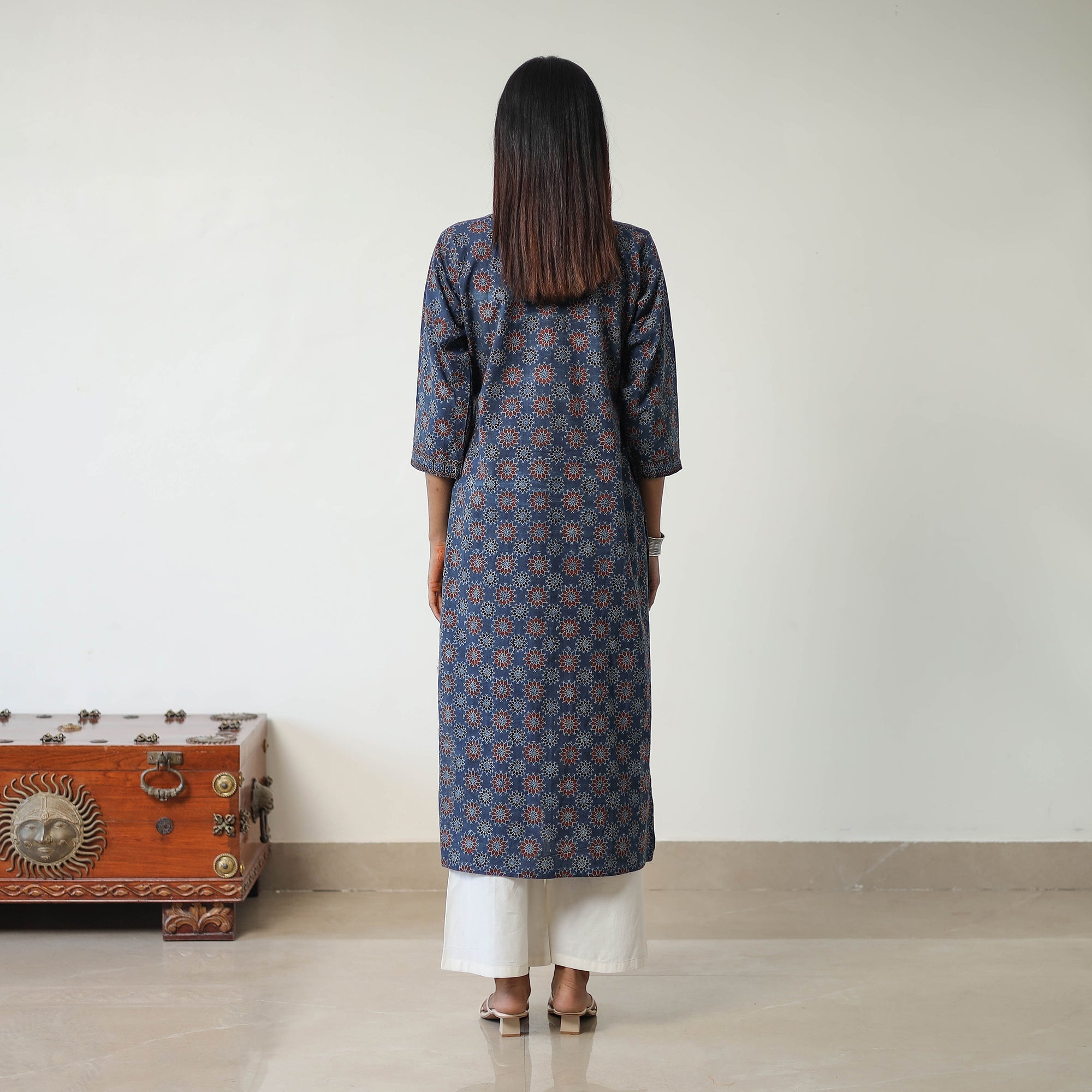 ITOKRI CASUALS Blue - Block Printed Cotton Straight Ajrakh Kurta 25 - view 4