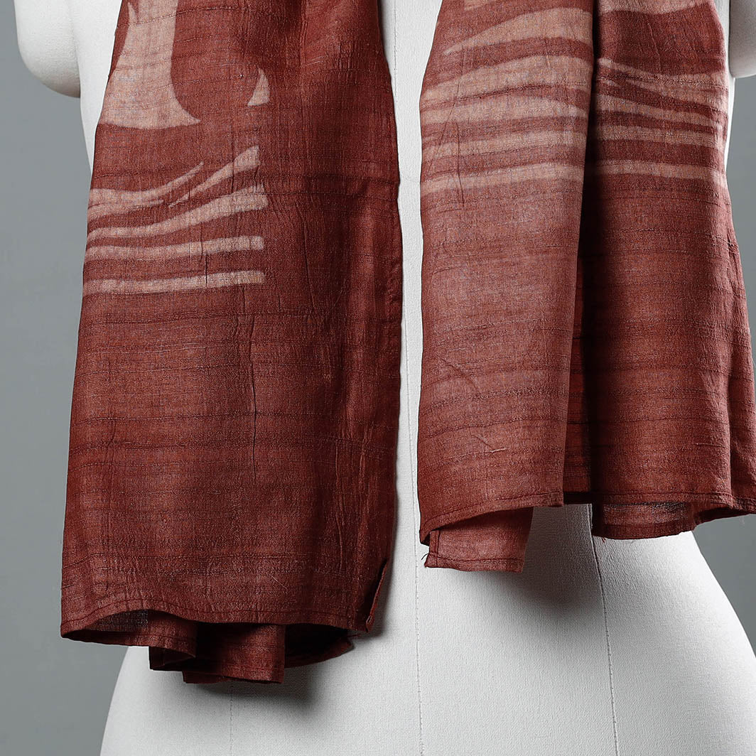 BINDAAS UNLIMITED Brown - Block Art Print Natural Dyed Tussar Silk Bindaas Stole - view 2