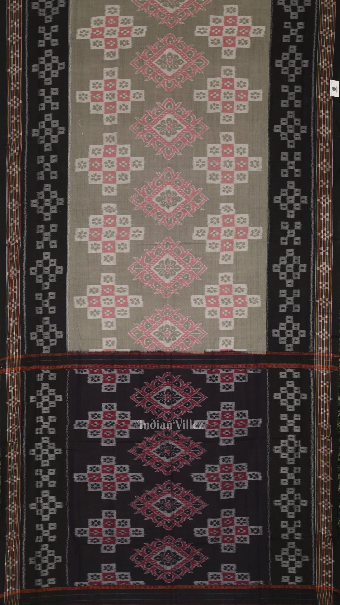 IndianVillèz Cement Gray Black Pasapali Odisha Ikat Sambalpuri Cotton Saree