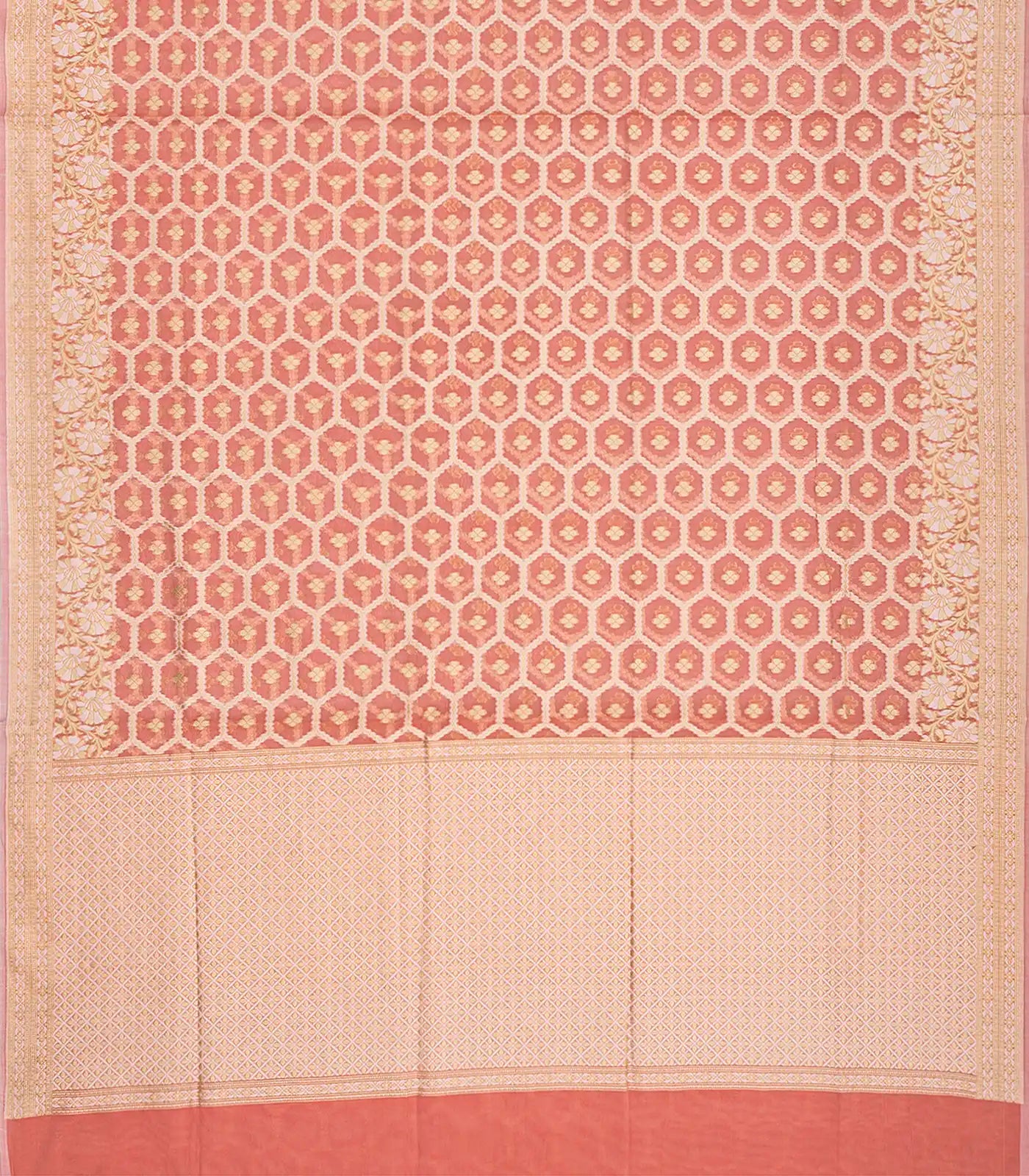 RmKV Peach Blended Banarasi Cotton Saree With Floral Jaal Motifs-Peach - view 2