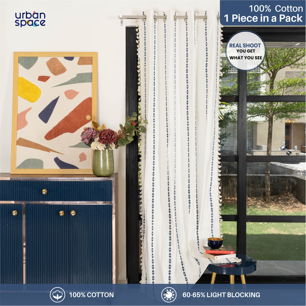 Urban Space -Home Furnishing Store Premium 100% Cotton Embroidery Curtain for Window & Door - Pack of 1 Curtain, Vintage Braid Indigo - view 2
