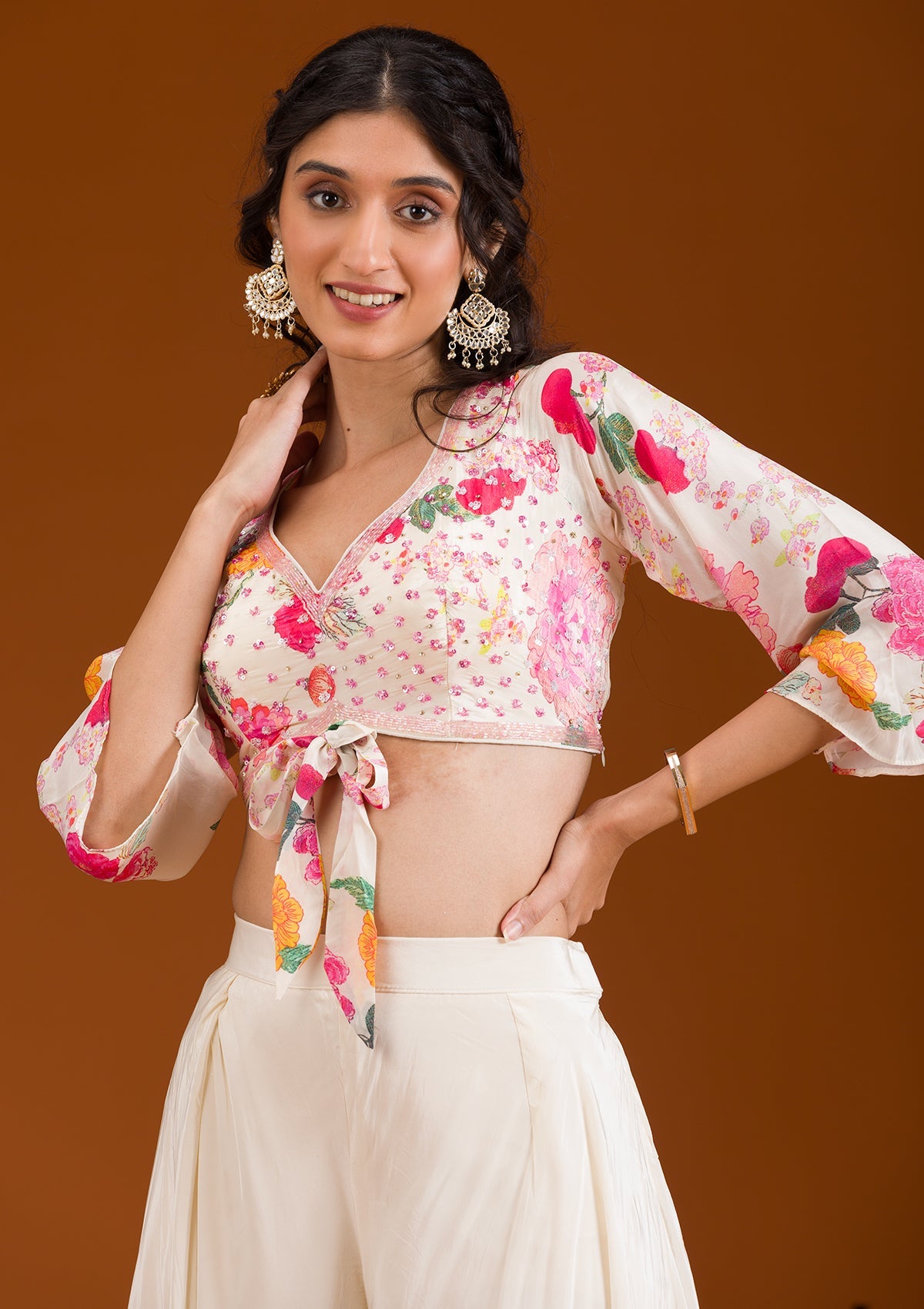 Koskii Cream Printed Semi Crepe Readymade Salwar Suit - view 7