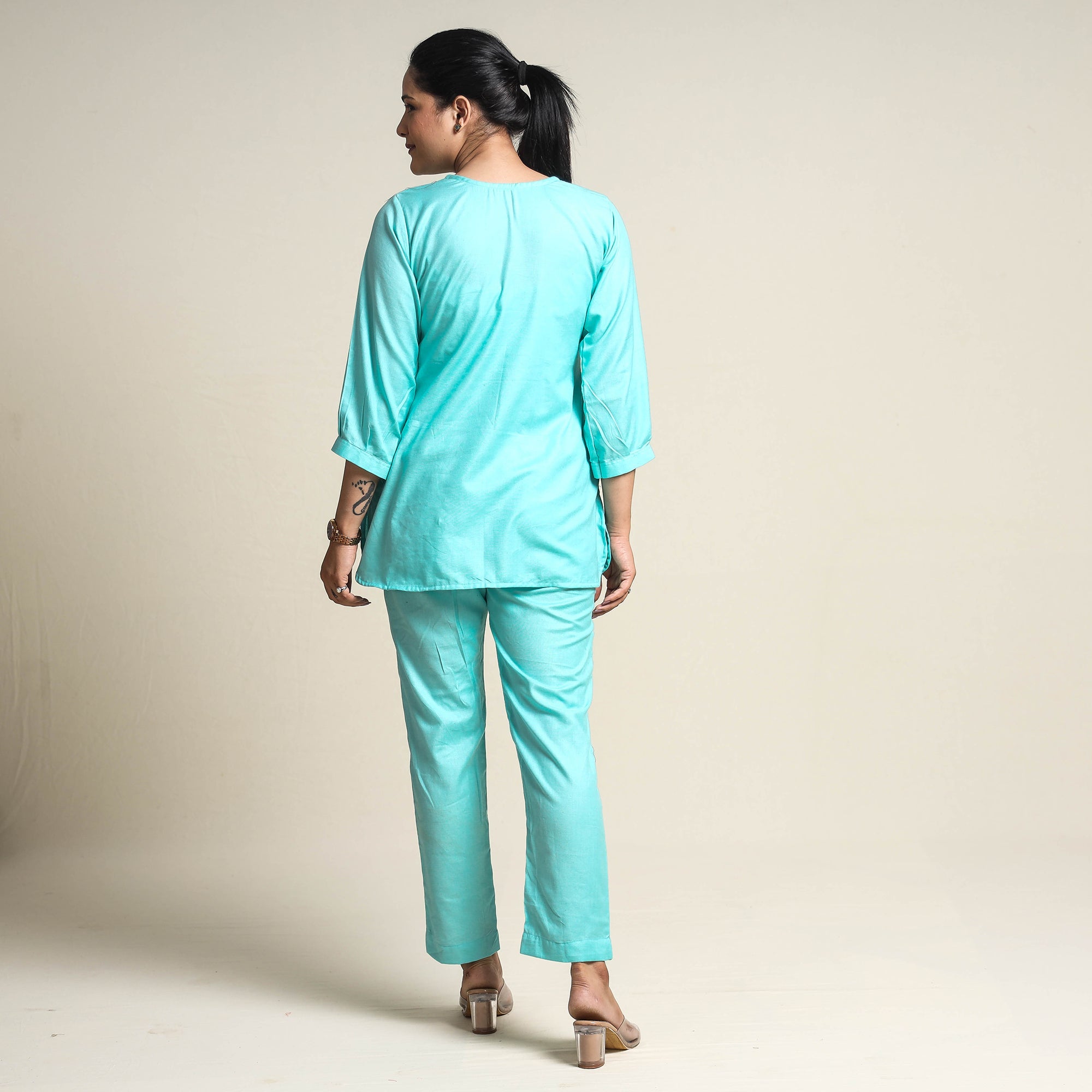 ITOKRI CASUALS Aqua Blue - Plain Linen Cotton Co-Ord Set - view 6