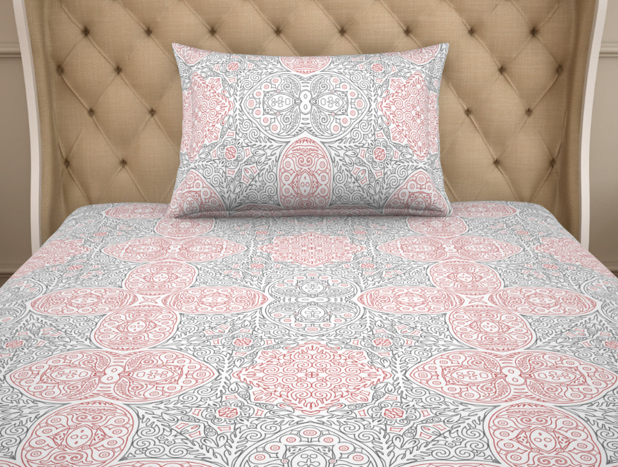 Spaces India Ornate Orange/Sage Cotton Rich Single Bedsheet - 2-In-1 By Welspun - view 6