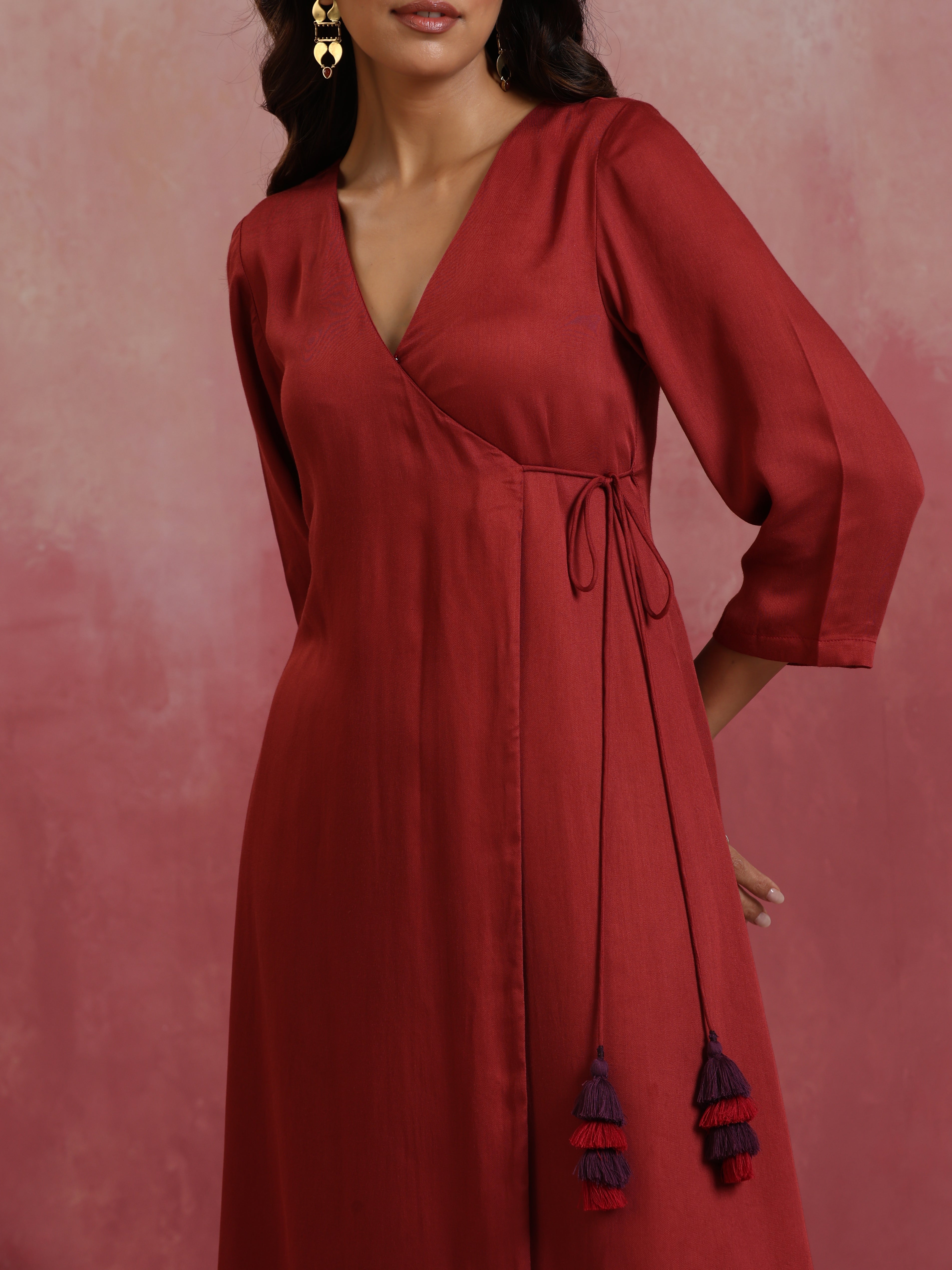 trueBrowns Maroon Modal Angrakha Kurta Set - view 5