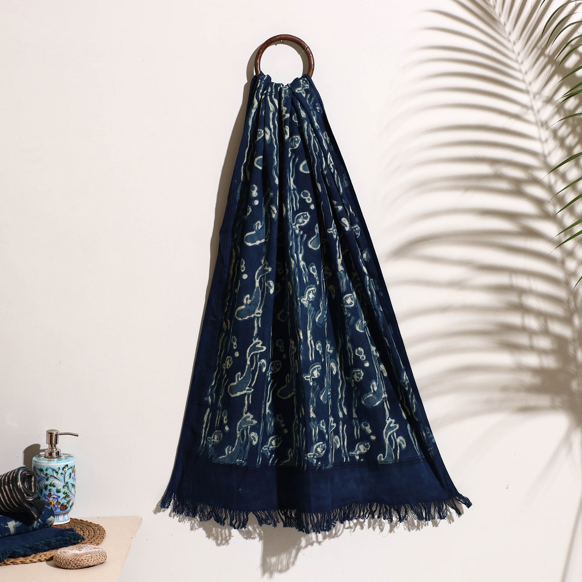 BINDAAS UNLIMITED Blue - Bindaas Block Printed Handloom Cotton Towel