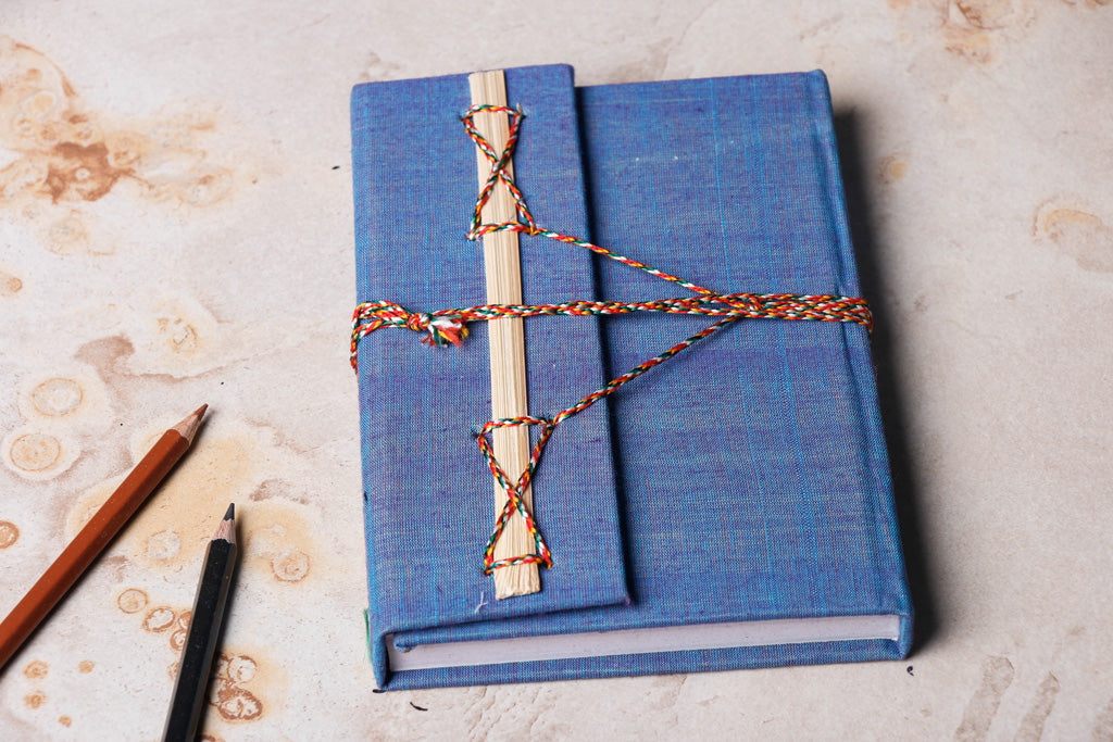 TARAGRAM Blue - Fabric Cover Handmade Paper Notebook with Thread Lock