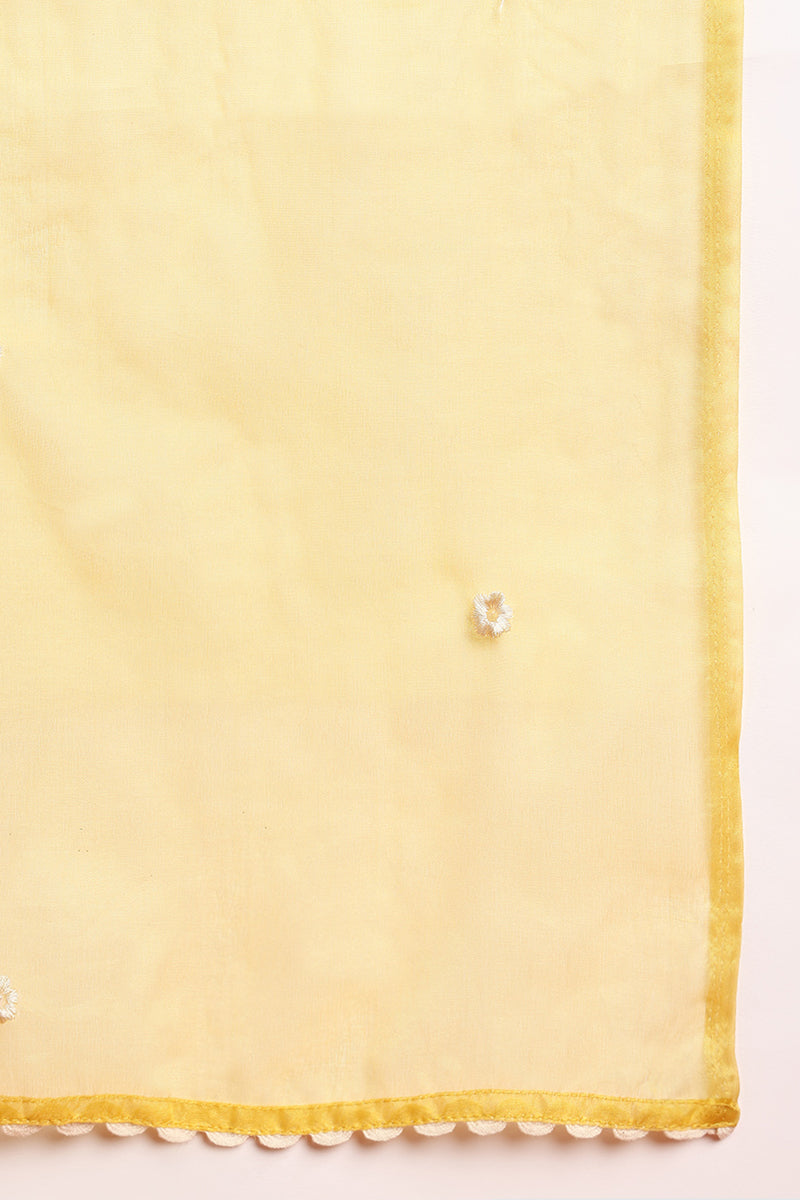Ahika Yellow Cotton Blend Solid Embroidered A-Line Suit Set PKSKD2379 - view 7