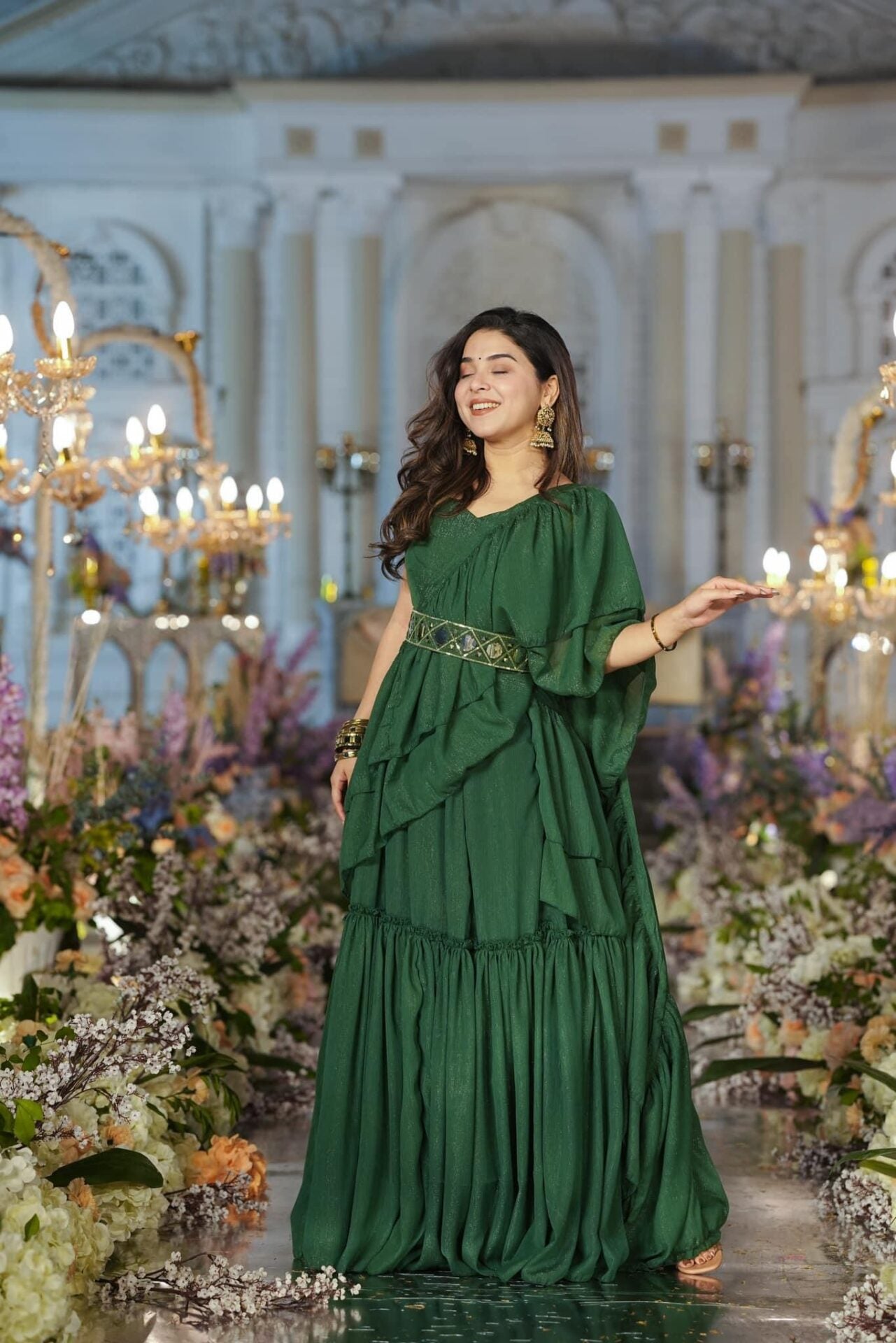 Idaho-o Savannah green Chiffon saree – Women's - view 3