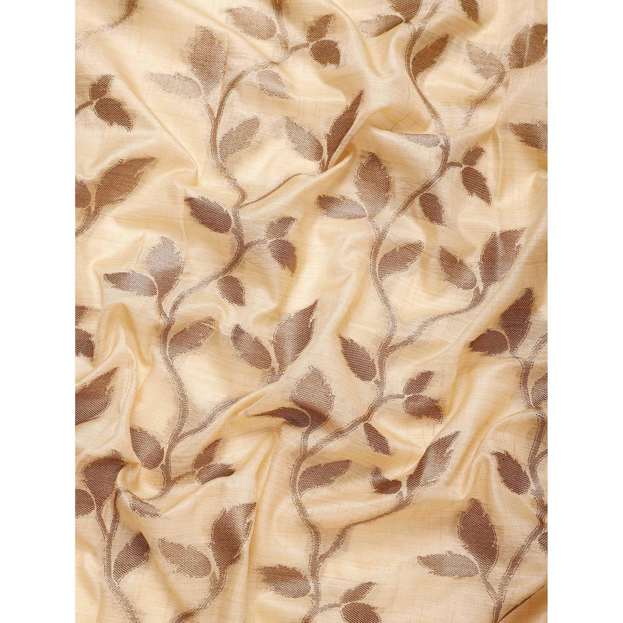 Peachmode Chikoo Woven Cotton Silk Saree With Tassels - view 8