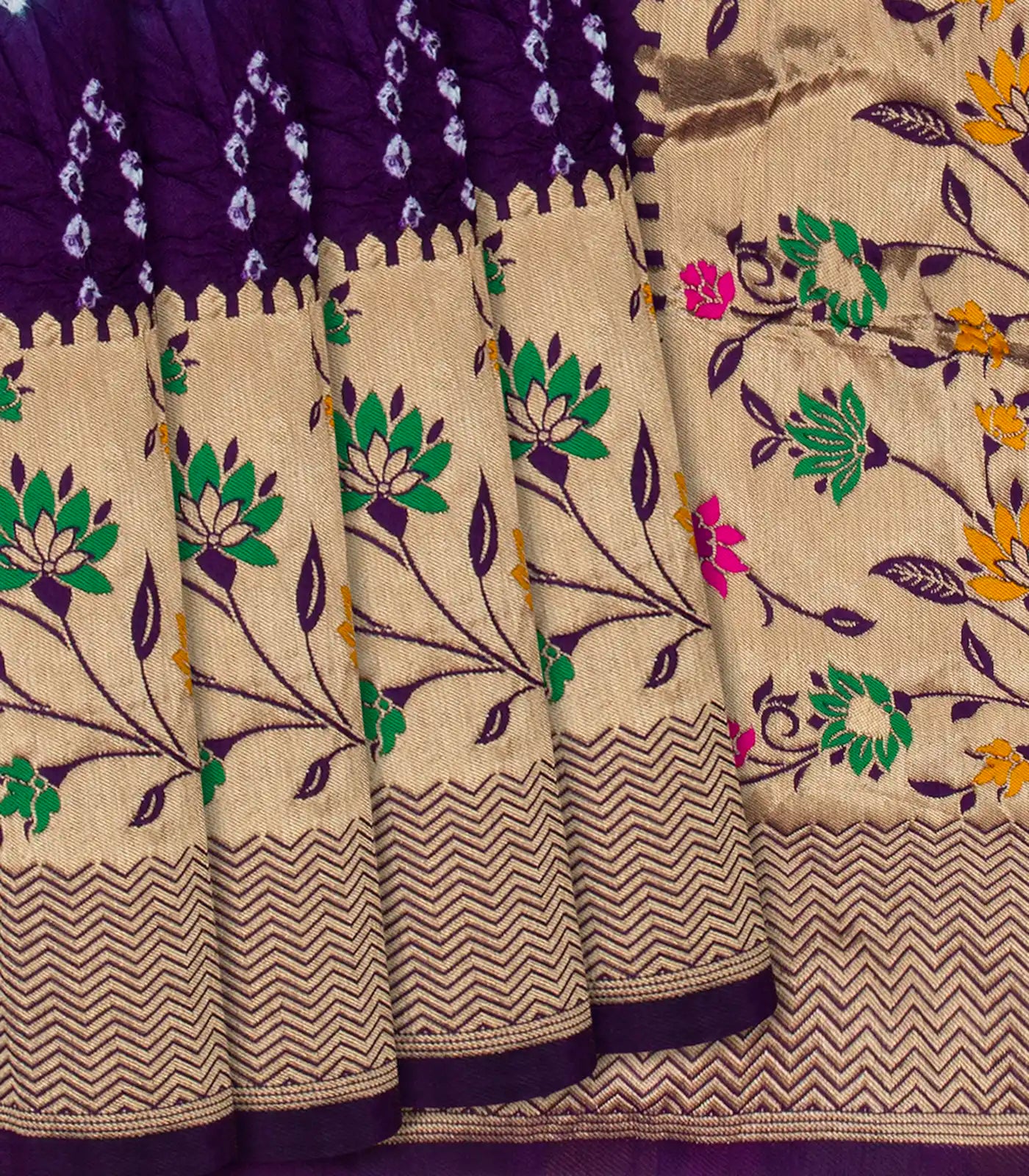 RmKV Cyan Woven Blended Bandhej Saree With Paithani Border-Cyan