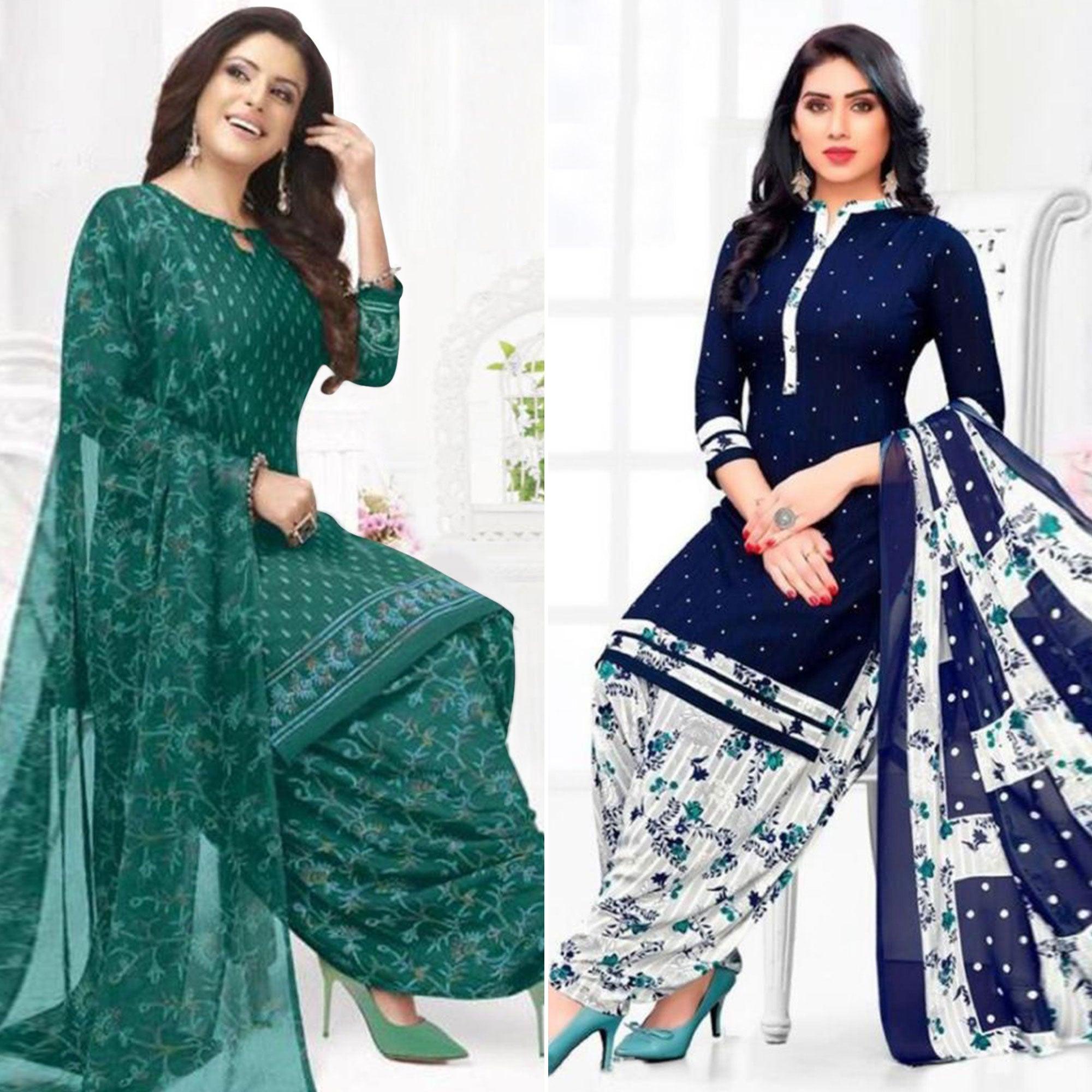Green dresses – BlackTree green-and-blue-patiala-crepe-dress-material-pack-of-2