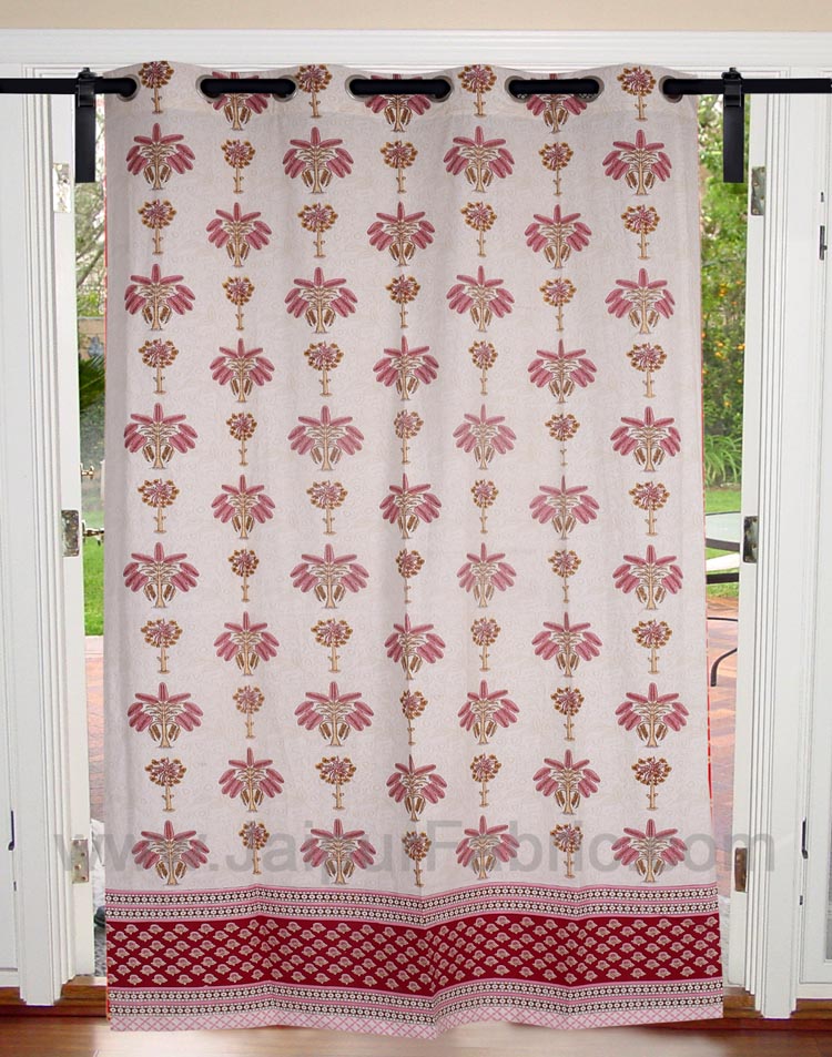 JaipurFabric® Baby Pink Tree Print Cotton Grommet Curtain