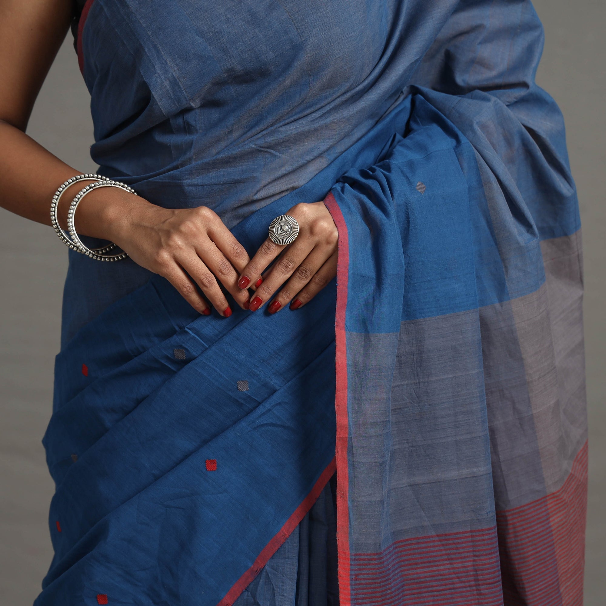 CHITRIKA Blue - Half and Half Buta Cotton Handloom Saree 120 - view 5