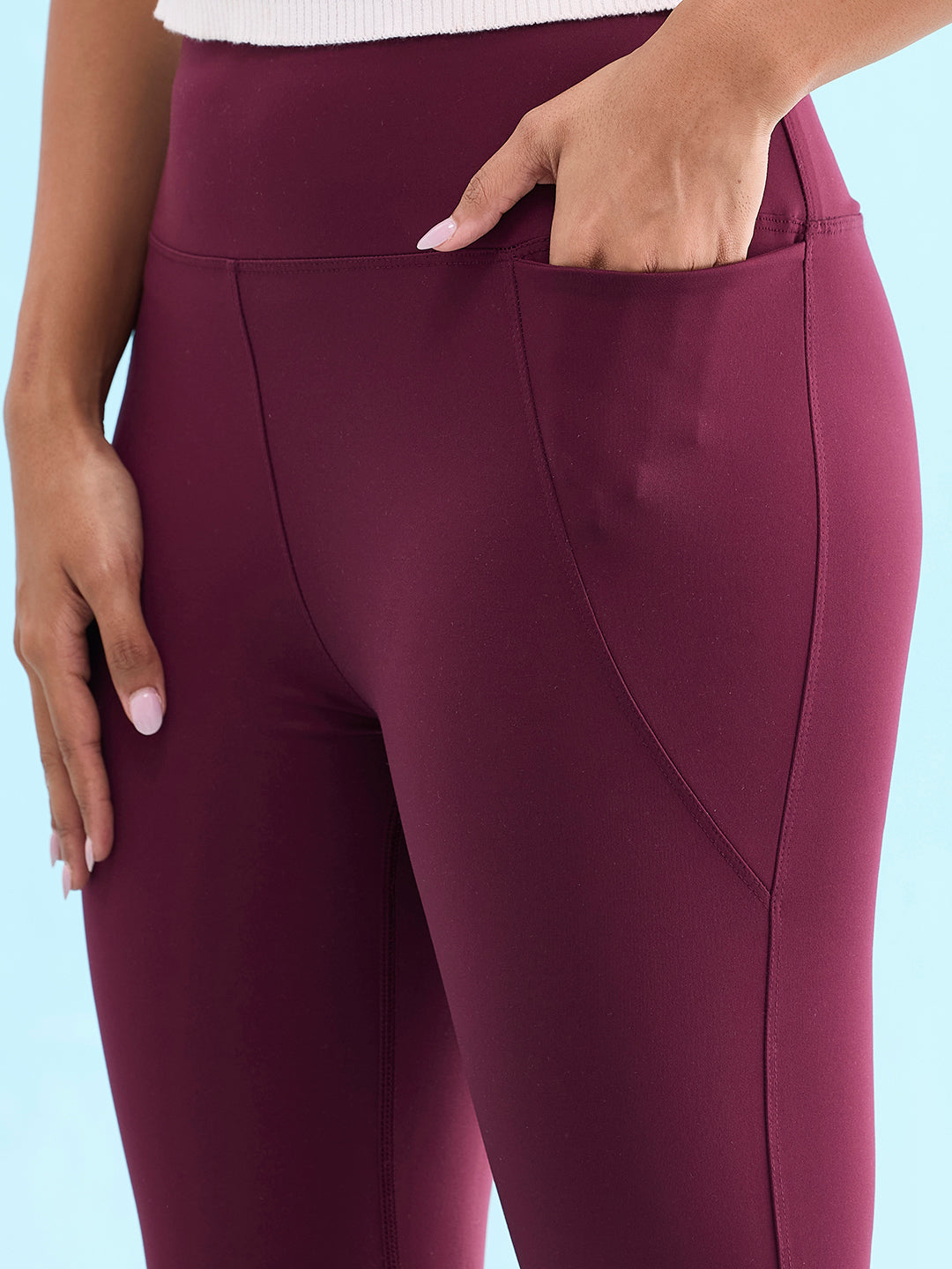 Go Colors Women Solid Maroon High Rise Training Capri - view 3