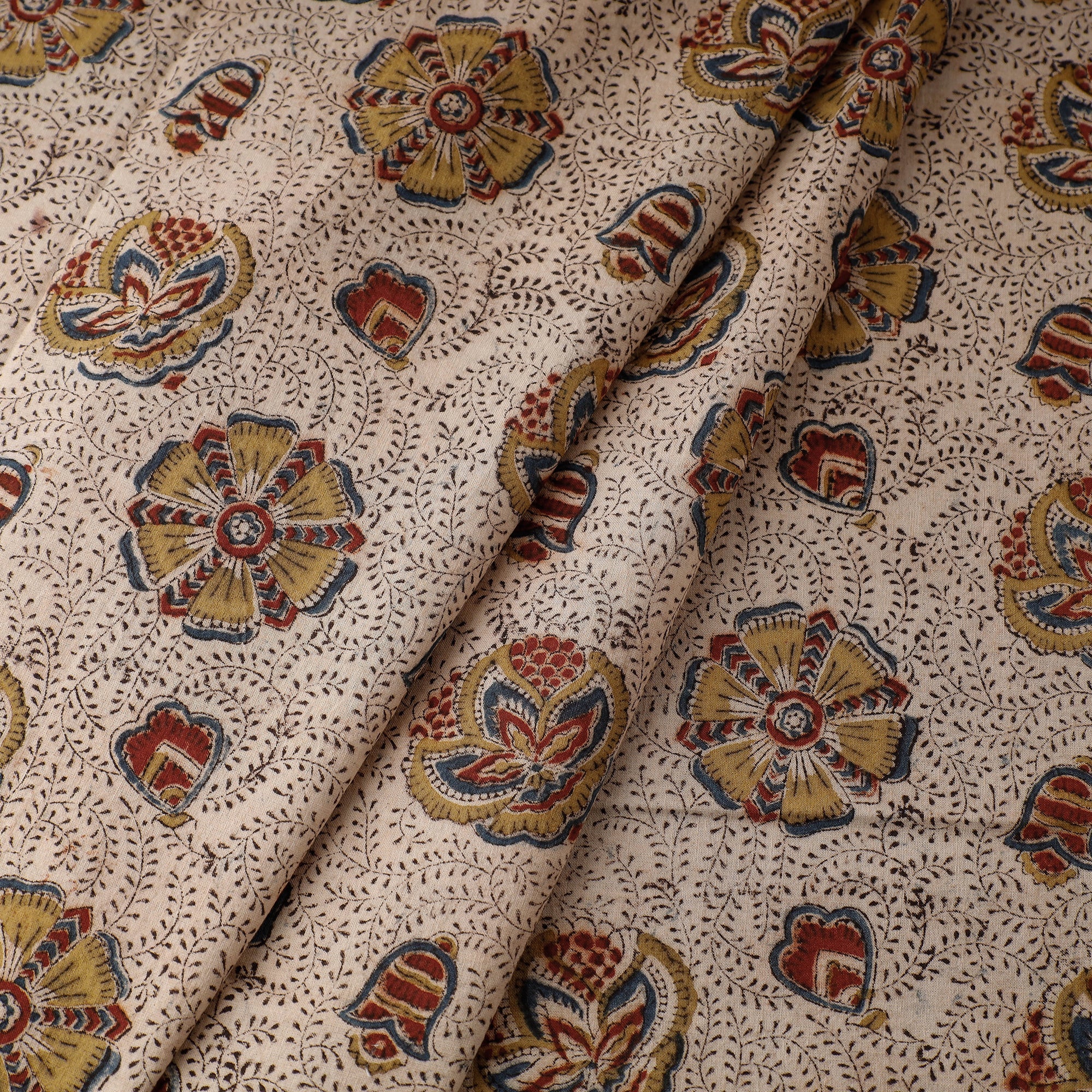 PITCHUKA SRINIVAS KALAMKARI PEDANA Beige - Pedana Kalamkari Block Printed Cotton Fabric - view 3