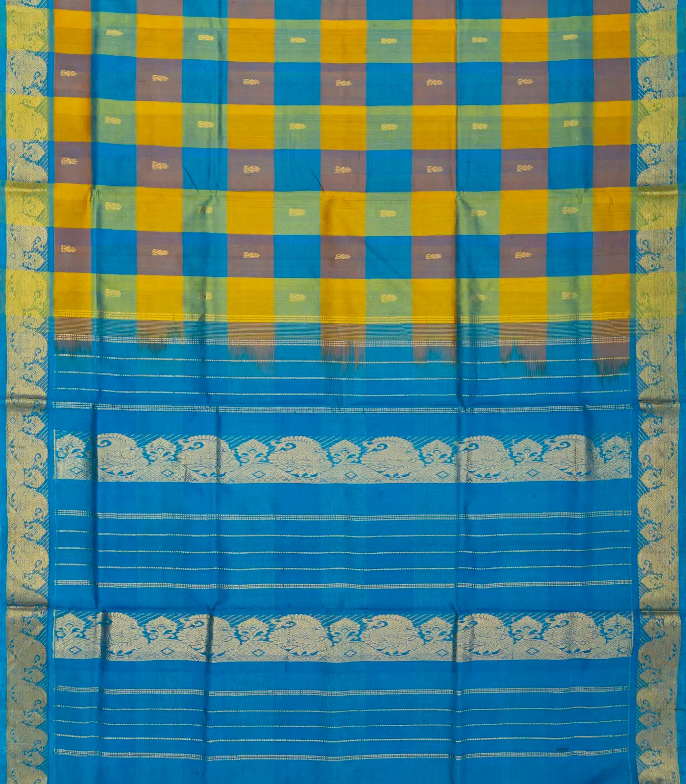 RmKV Blue Handloom Silk Cotton Saree With Checks And Buttas - view 2