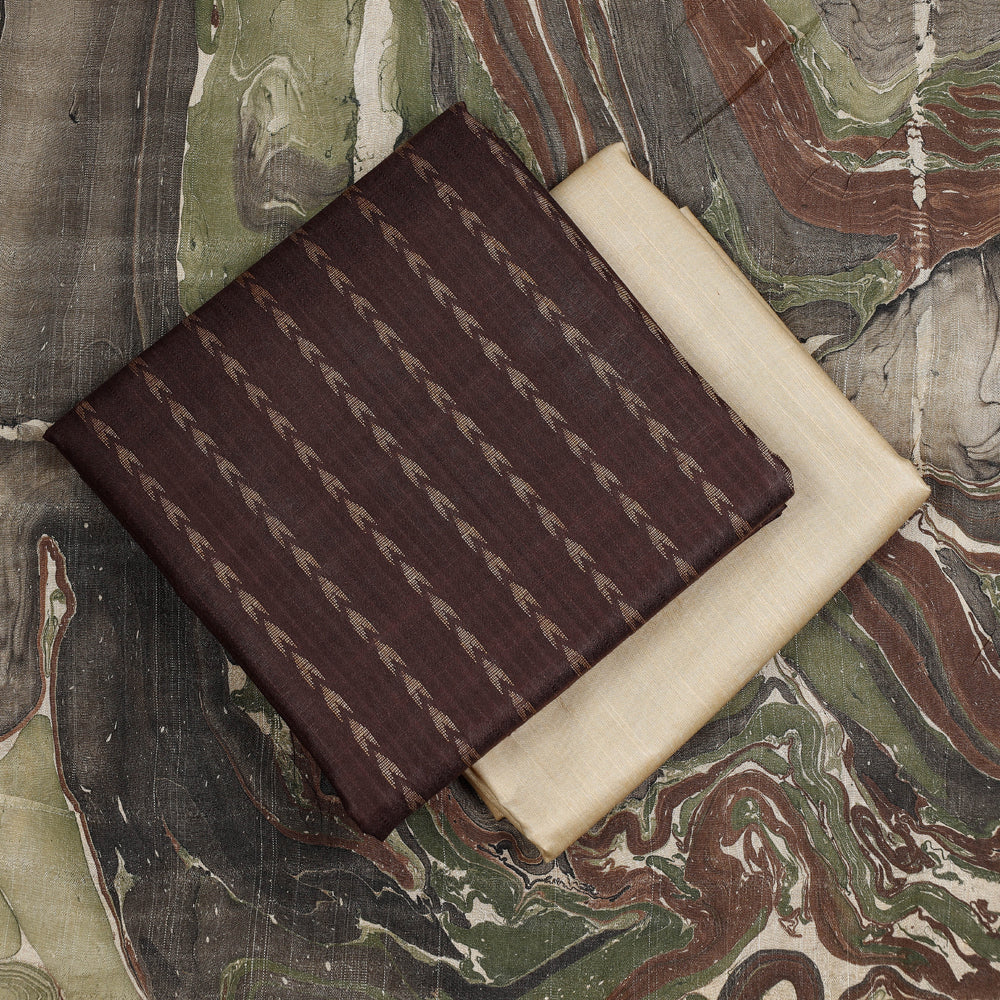 RUISA Brown - 3pc Handloom Mulberry Silk Suit Material Set with Banana Silk Marble Printed Dupatta - view 2