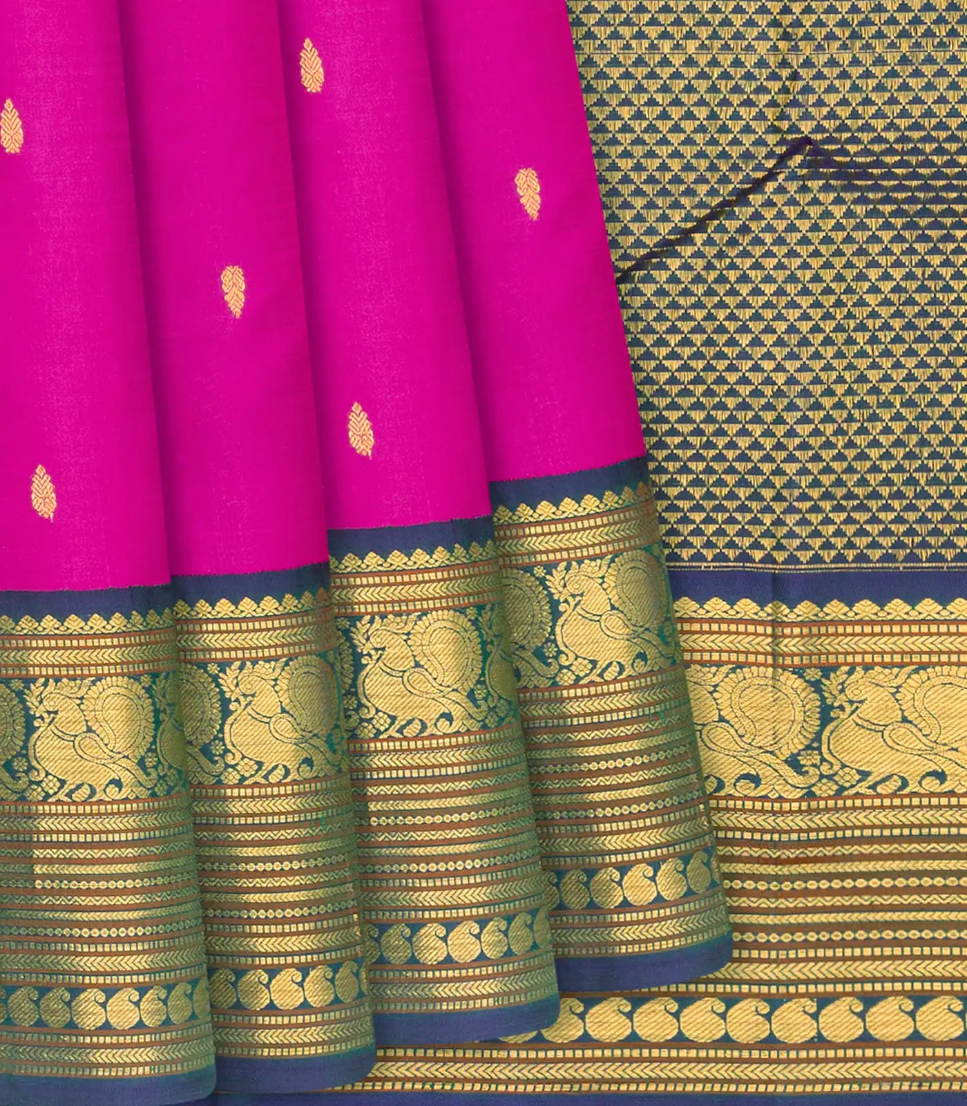 RmKV Pink Handloom Kanchipuram Korvai Silk Saree With Floral Motifs -Pink