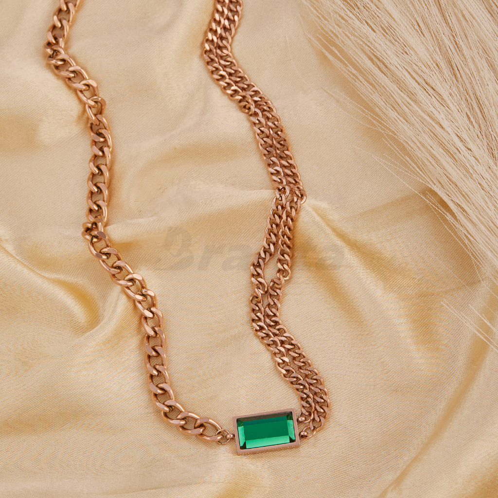Branta Rectangle Emerald Cuban Link Chain Necklace - view 2